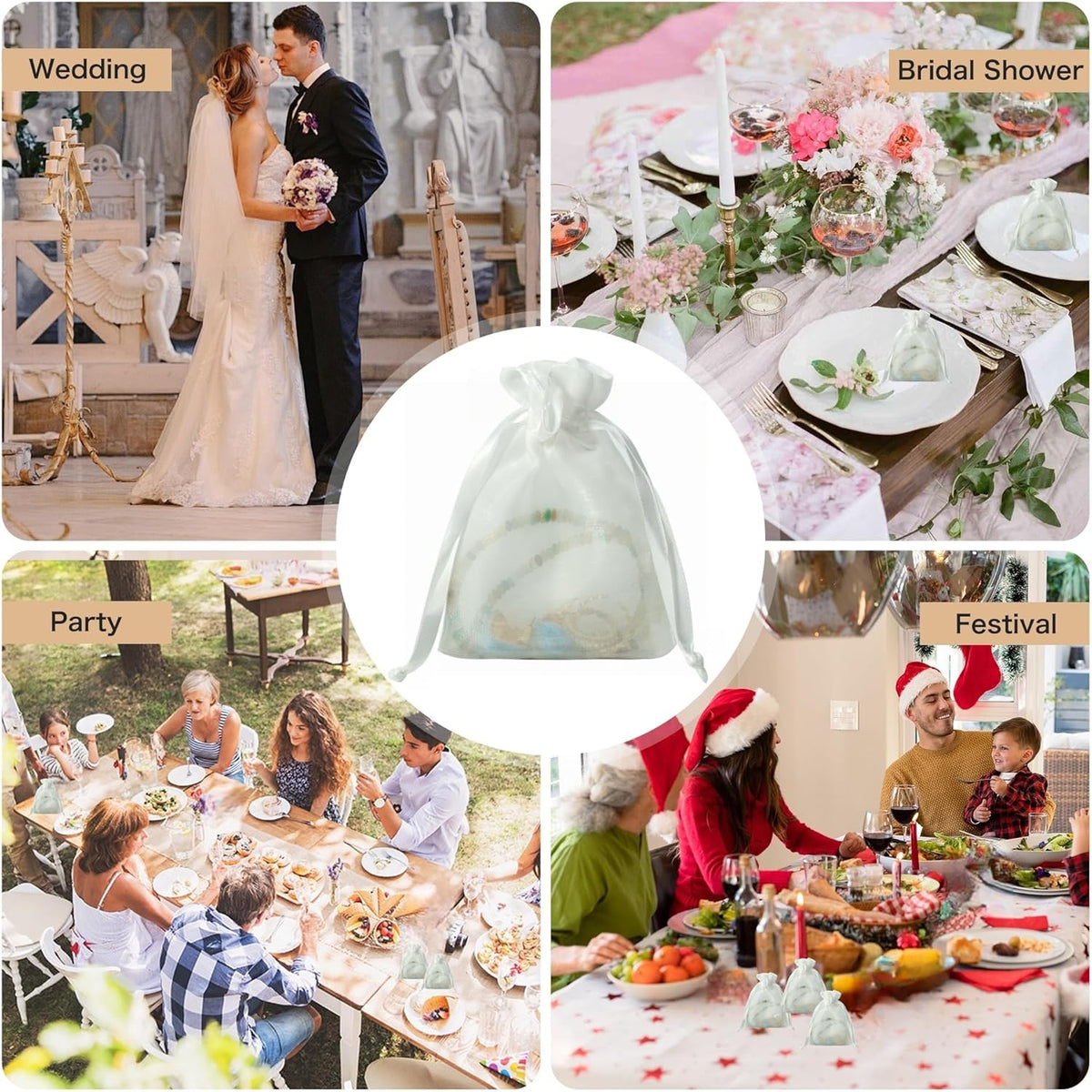 QIANF 20 Pcs White Small Organza Bags 3X4 inch for Wedding Favors with Drawstring, Mini Mesh Gift