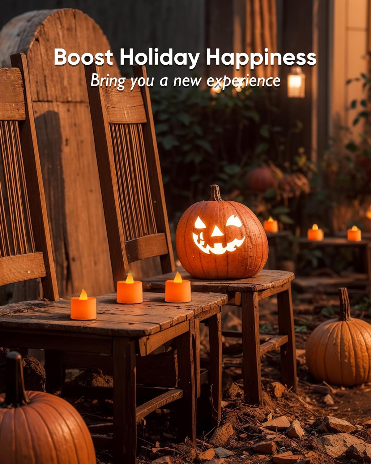 Amagic 24 Pack Halloween Orange LED Tea Lights, Flameless Votive Candles Battery Operated, Electric