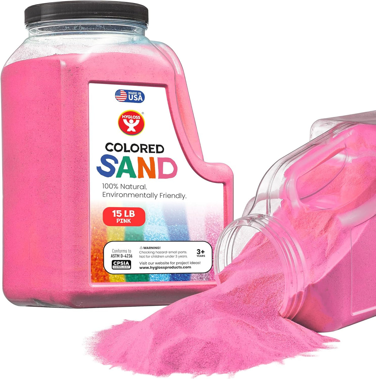 Hygloss Colored Sand for Crafts - 15 lb Bottle, Pink - Vibrant Colorful Fine Sensory Play Sand Art