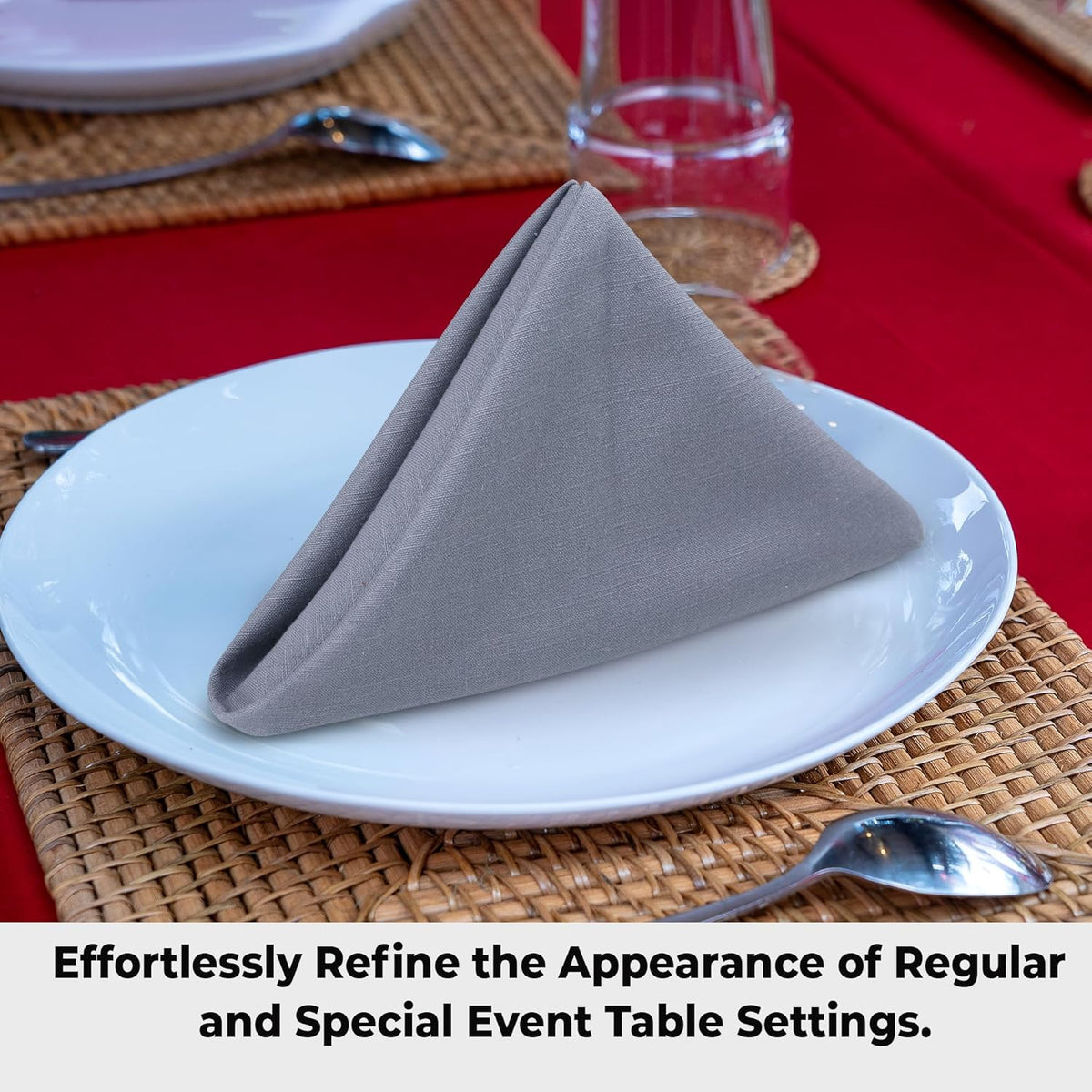 Urban Villa Dinner Napkins Solid Grey Color Cloth Napkins (Set of 12) Oversized 20x20 Inches 100%
