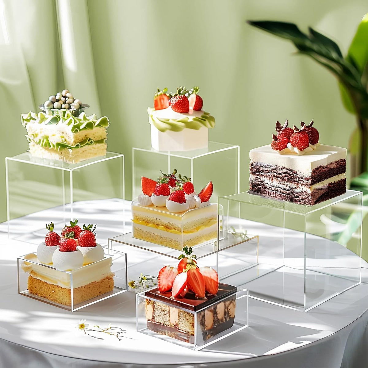 6Pcs Buffet Risers, Food Risers for Buffet Table, Acrylic Cube Display Risers with Hollow Bottom