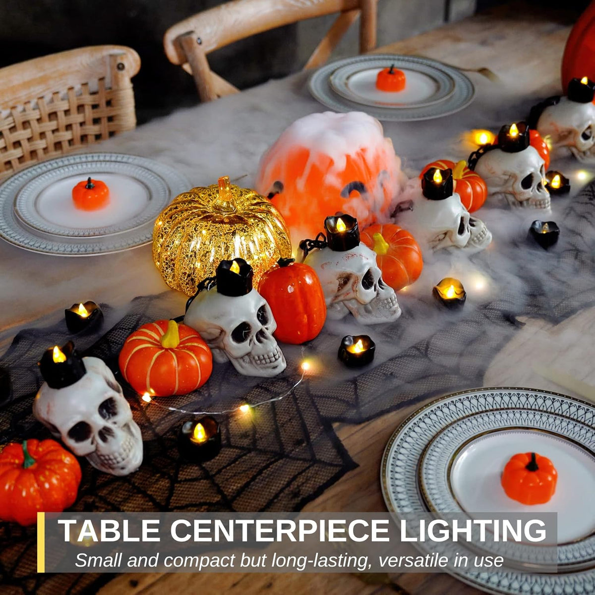 Homemory 24-Pack Halloween Black Dripping Flameless Tea Lights, Battery Operated Flickering LED