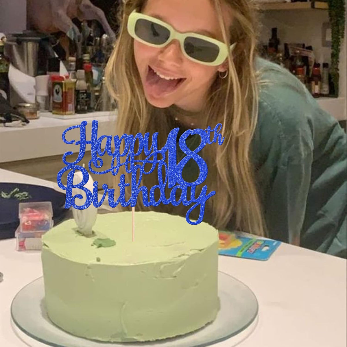 1 PCS Happy 18th Birthday Cake Topper Glitter Cheers to 18 Years Birthday Cake Pick 18 Fabulous