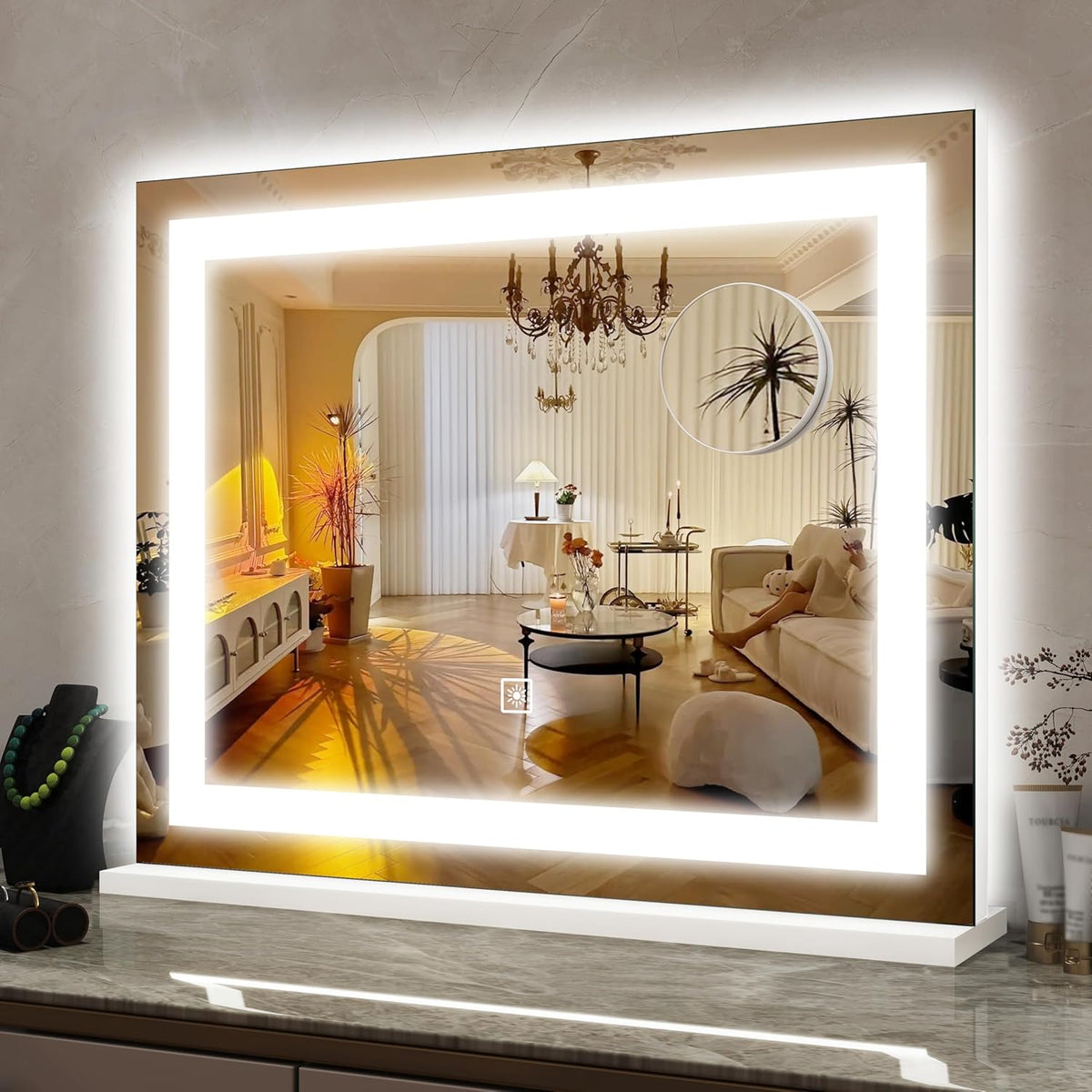 Lighted Vanity Mirror with Lights, LED Makeup Mirror with 3 Color Modes, Touch Dimming, Wall