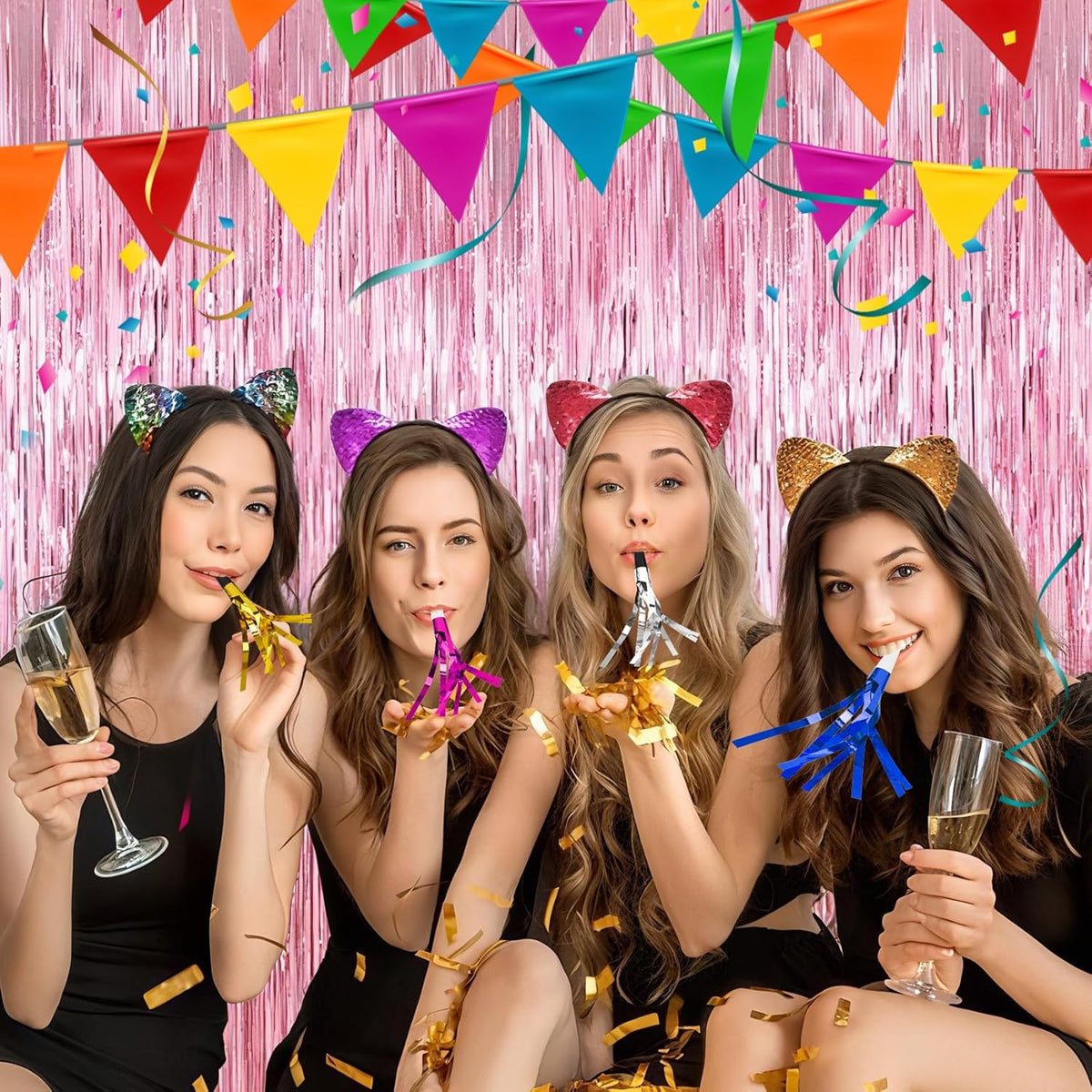 Party Blowers, 24 PCS New Years Noise Makers, Gold Silver Glitter Metallic Fringed Party Blowouts