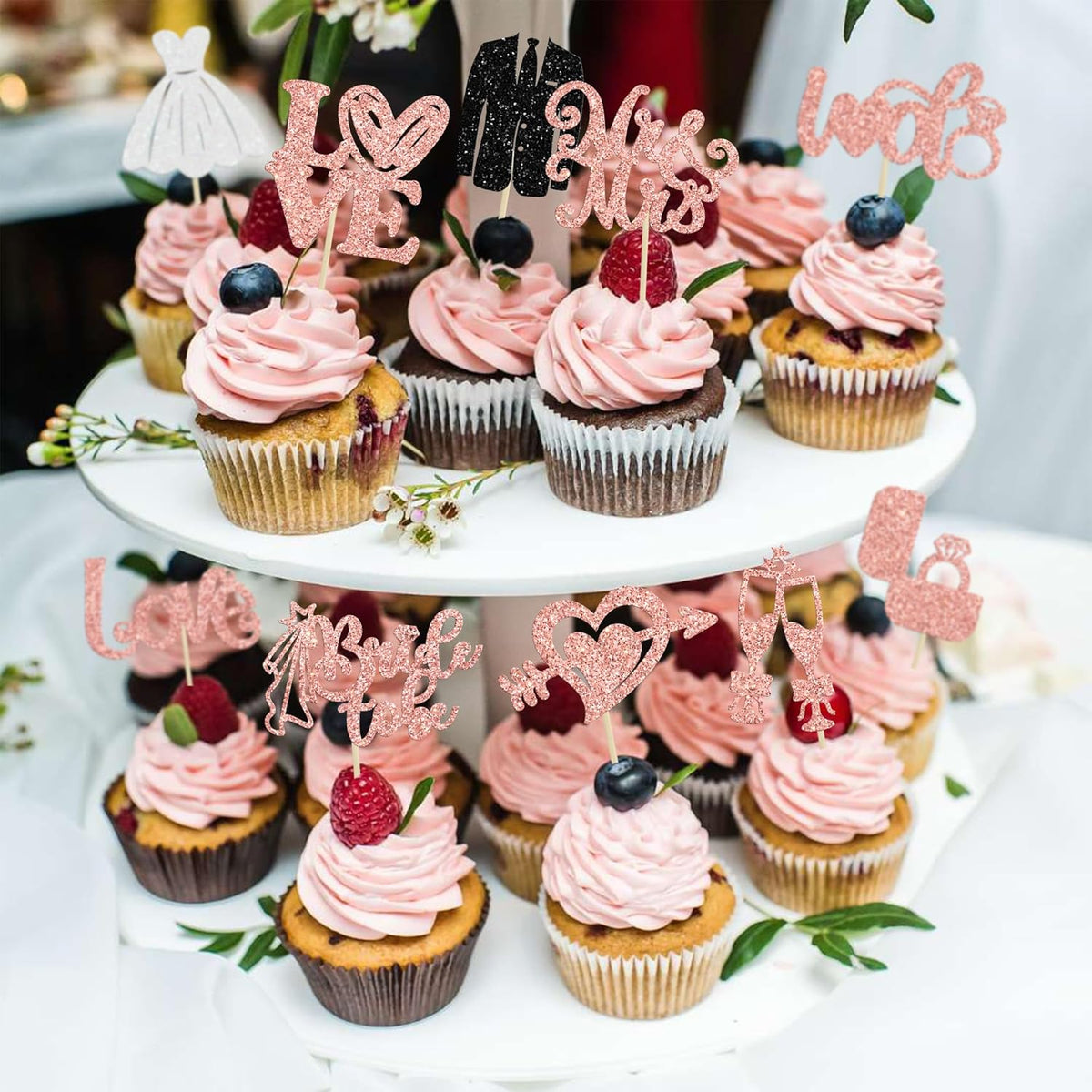 Ephlyn 30Pcs Bride to be Cupcake Toppers Glitter Wedding Cake Topper Decorations I Do Love Heart