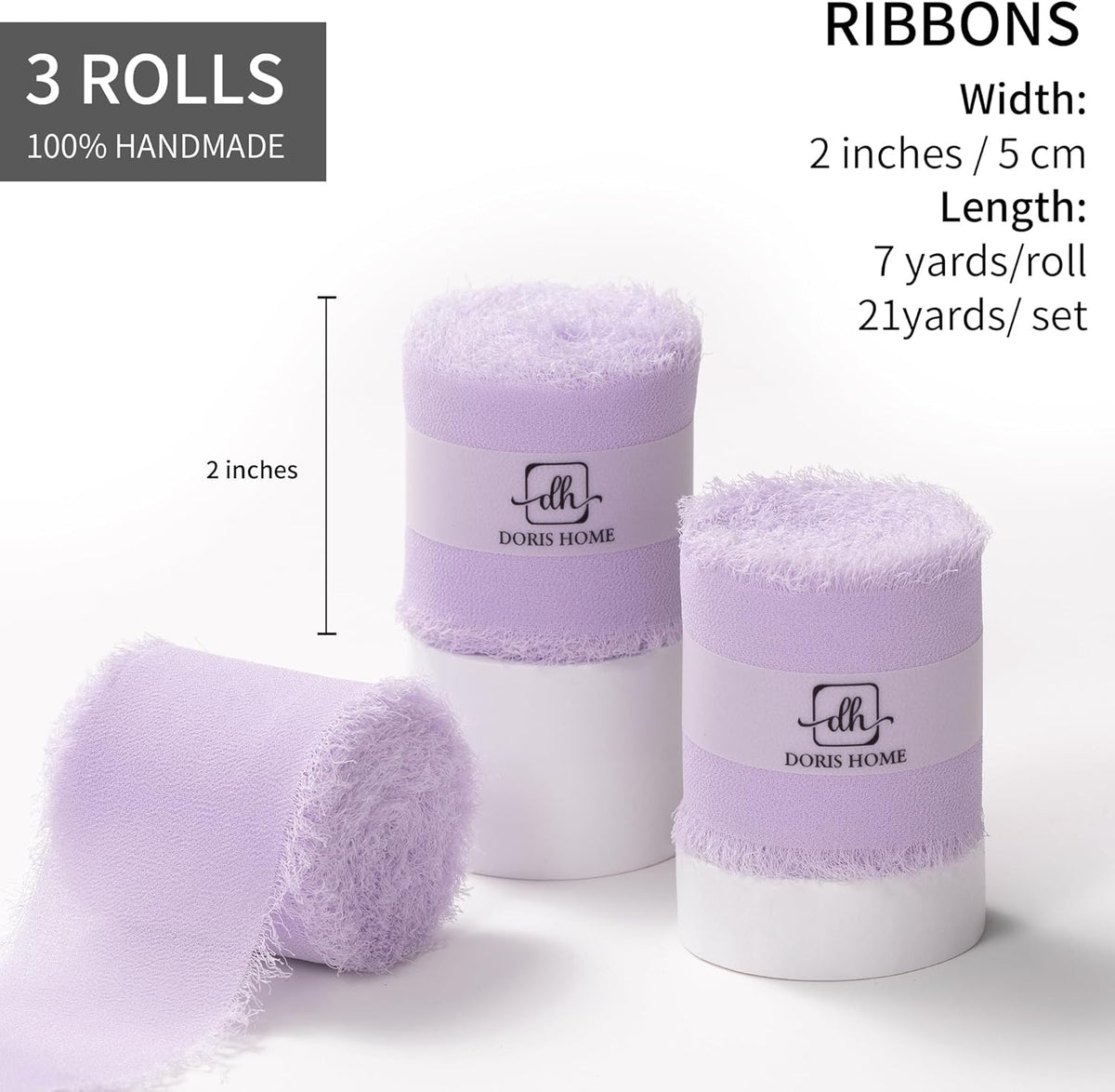DORIS HOME Light Purple Chiffon Ribbon for Flower Bouquet, 2" x21Yd Fabric Ribbon for Gift
