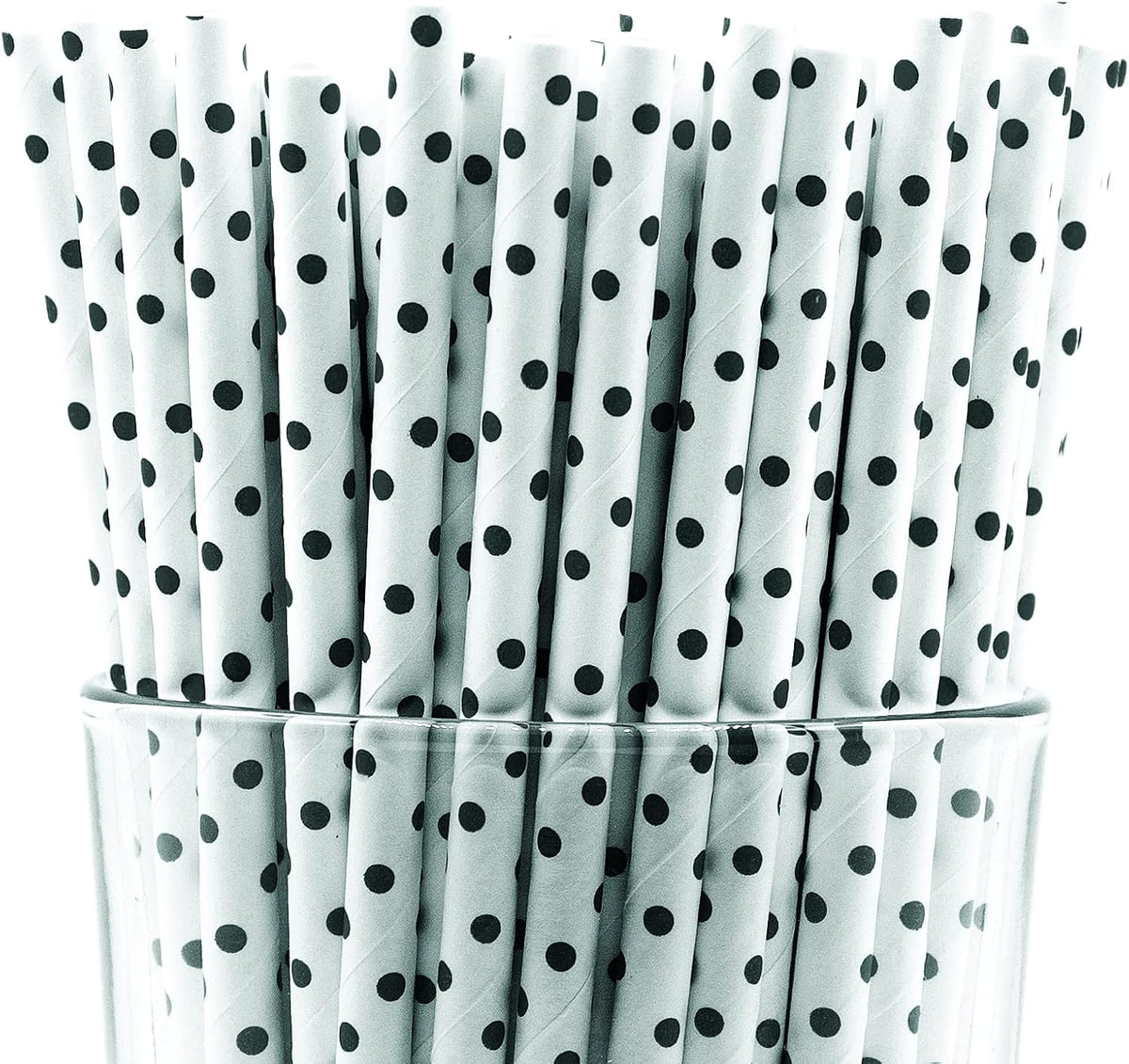 Pack of 900 Black Polka Dot Biodegradable 4-Ply Paper Drinking Straws (Compostable, Non-toxic