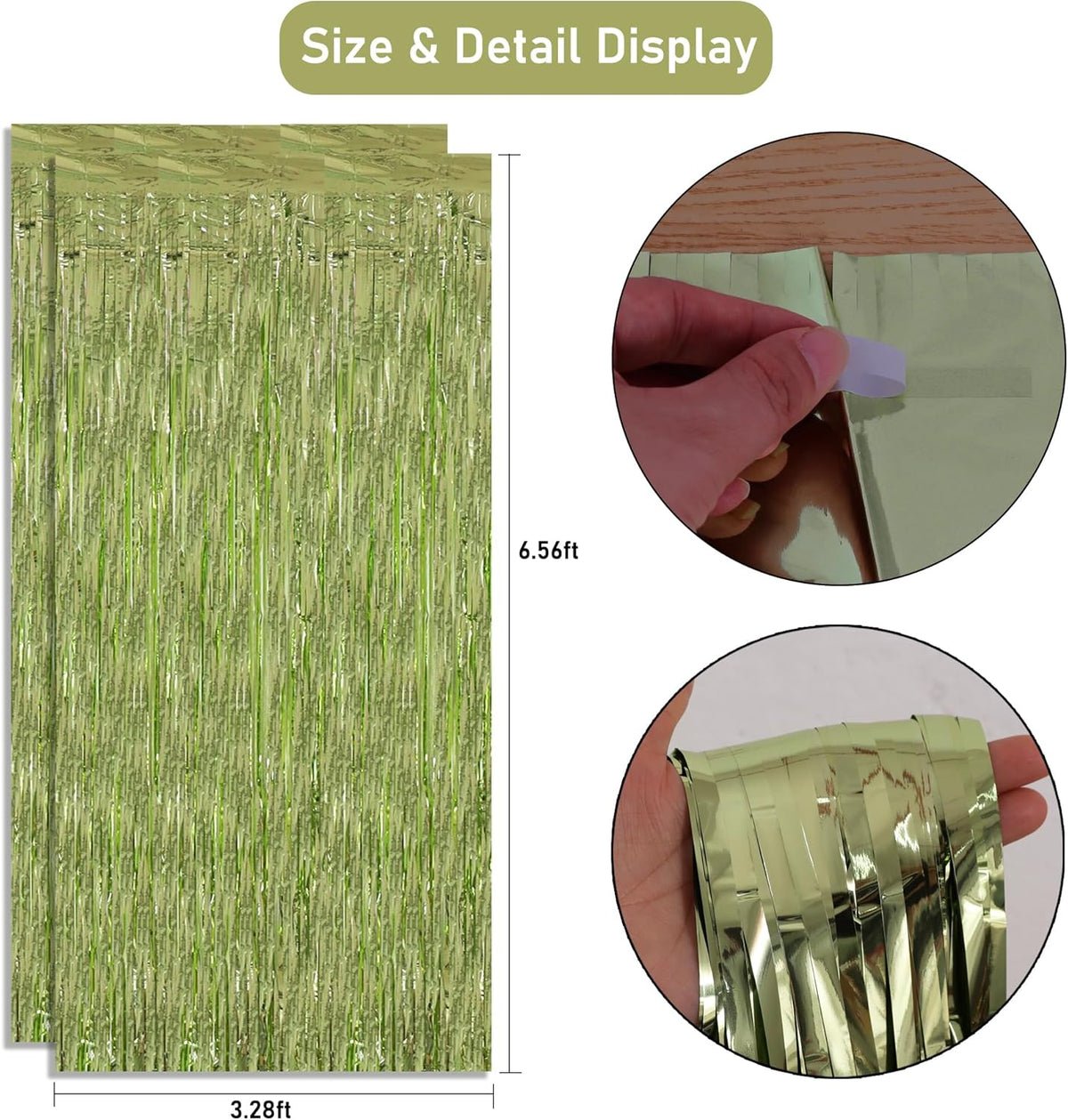 TONIFUL 3Pcs Light Green Door Streamers,Green Photo Booth Backdrop,Metallic Streamers Green Foil