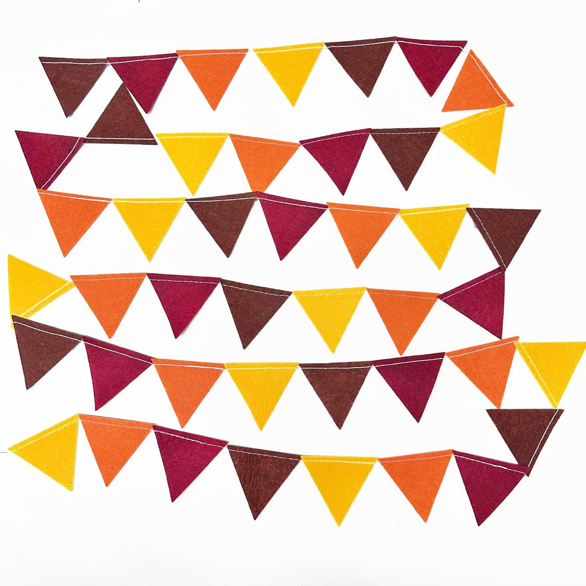 Fall Party Decoration Orange Yellow Brown Burgundy Felt Hanging Triangle Mini Bunting Pennant