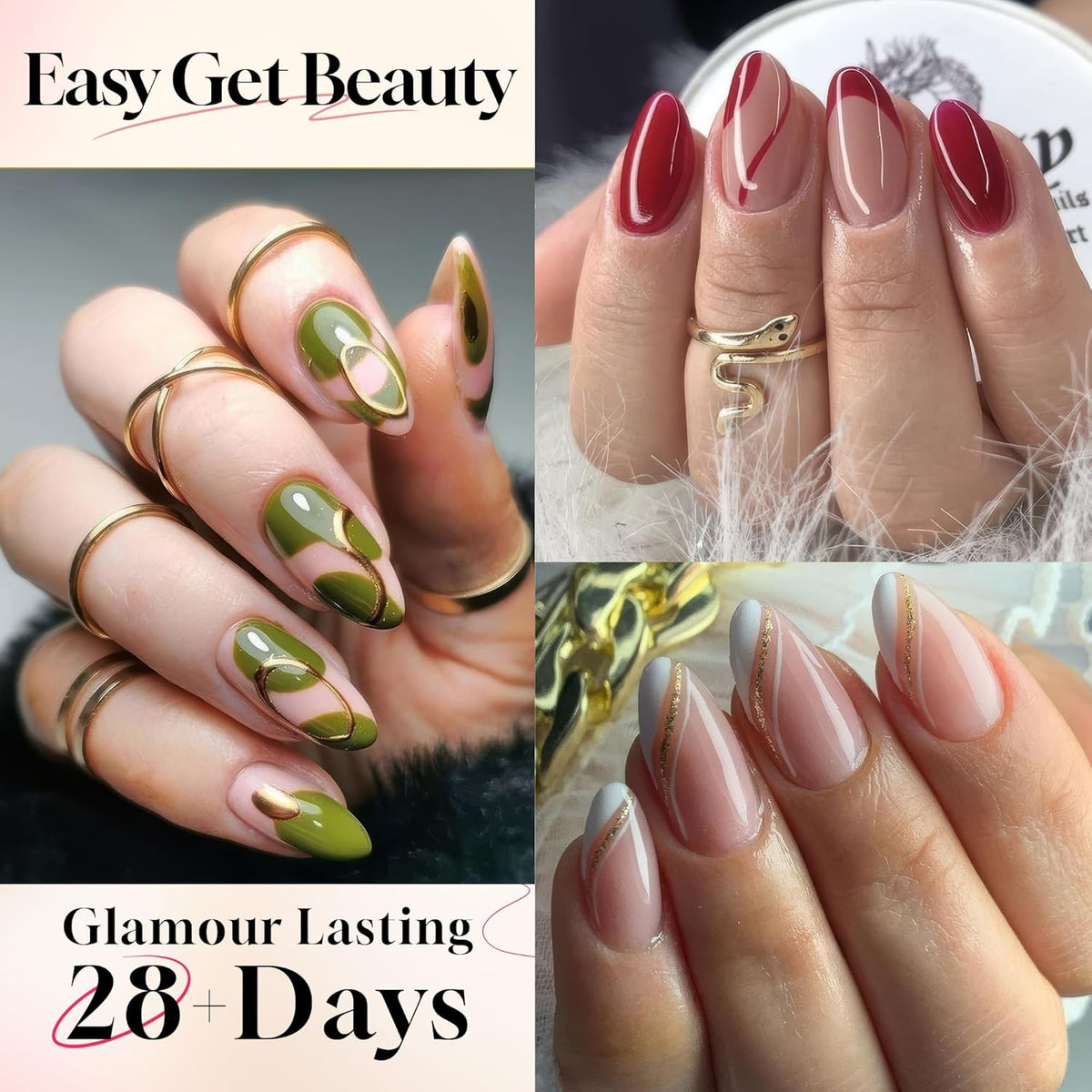 UNA GELLA Short Almond Gel Nail Tips: Half Cover 504PCS Extra Short Fake Nail Tips Almond Shape