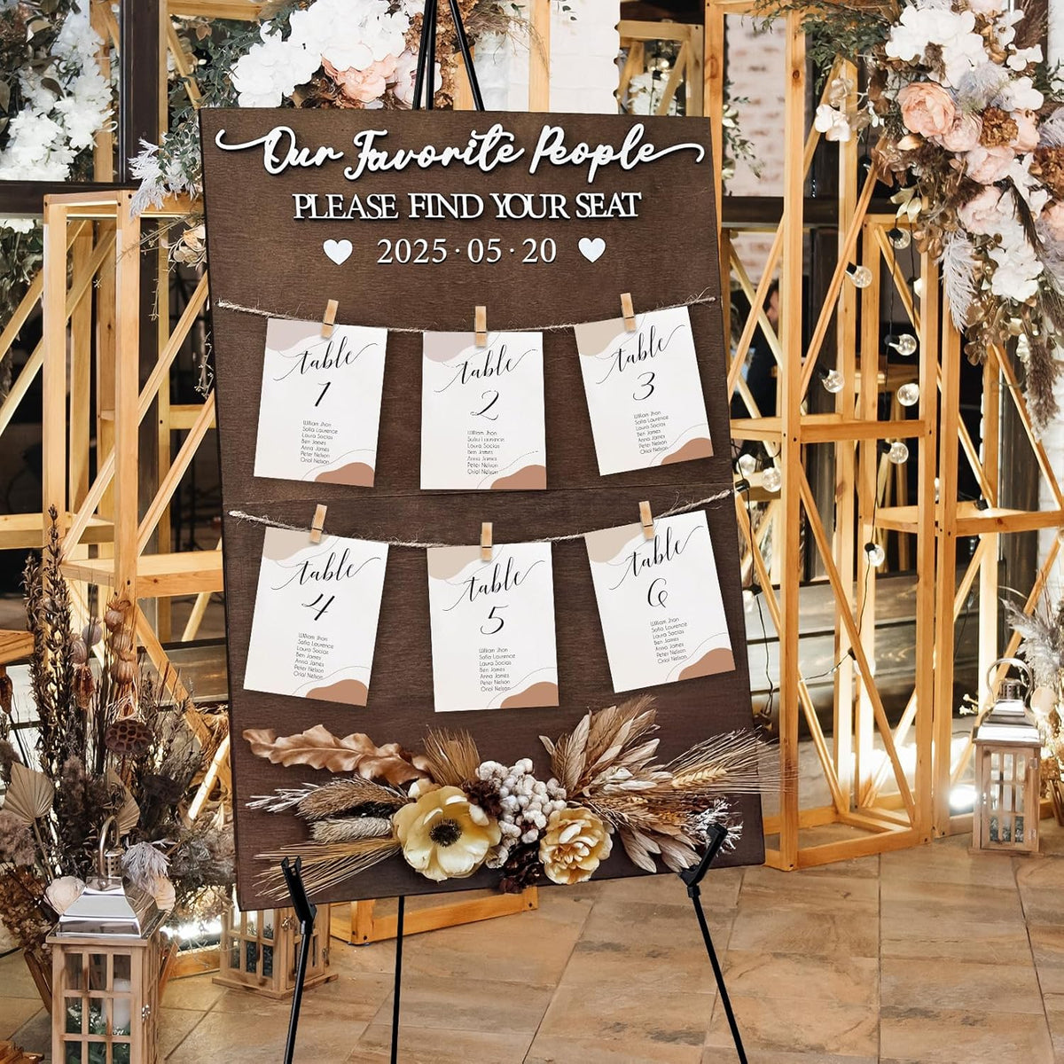 OurWarm Wedding Seating Chart with Easel Display Stand, Rustic Seating Chart for Wedding Reception
