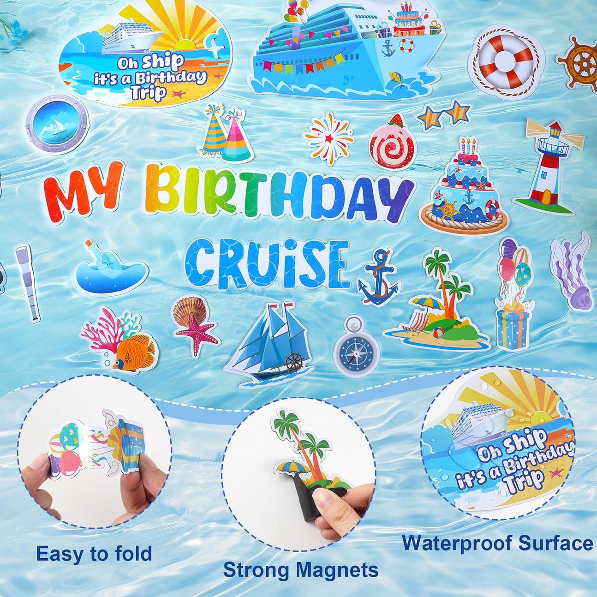 26 Pcs Birthday Cruise Door Decorations Magnetic, Funny Cruise Ship Sea Navigation Door Magnets