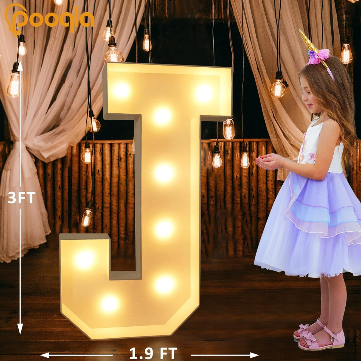 Pooqla 3FT Marquee Light Up Letters, Cool White and Warm White LED Big Mosaic Marquee Letters 3