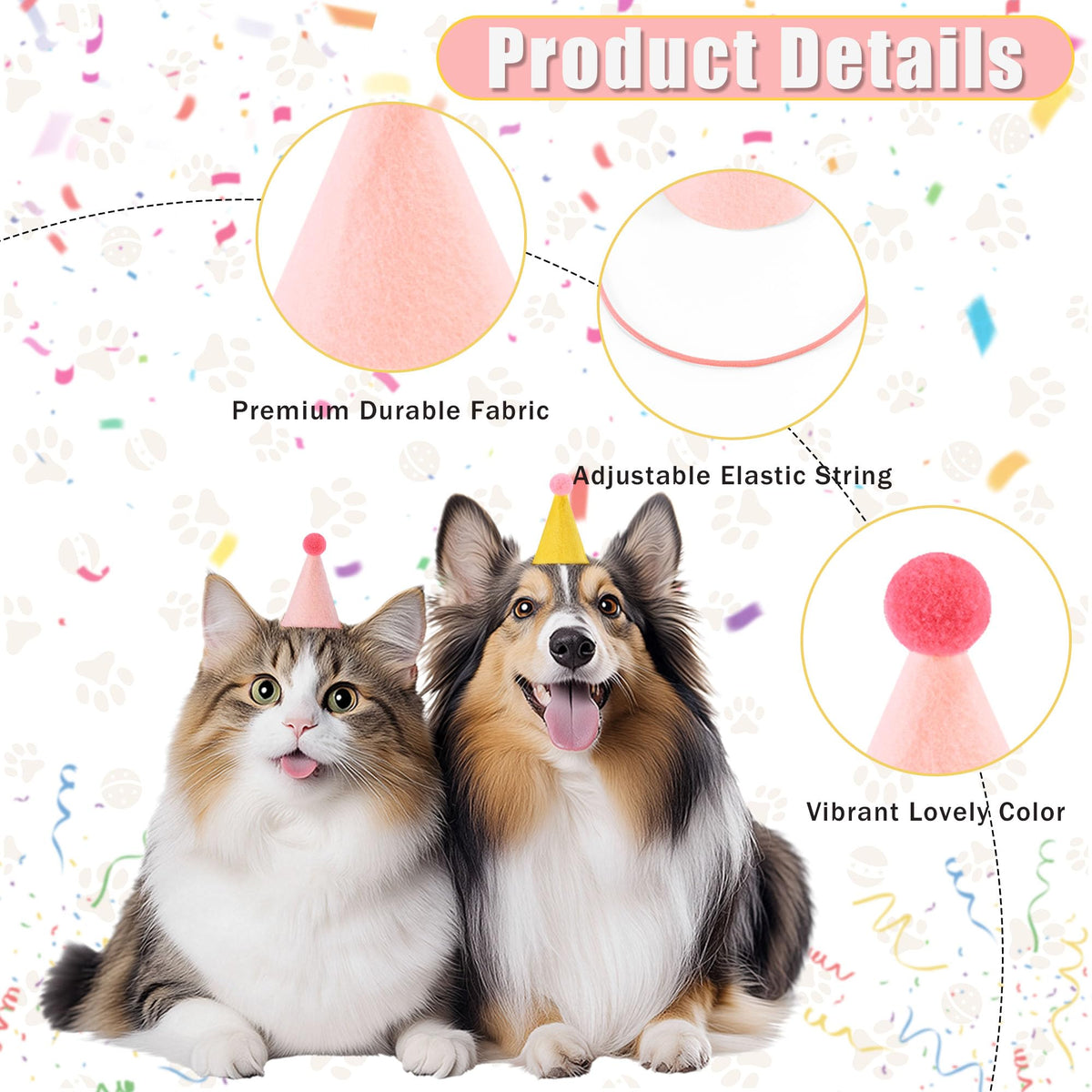 CANREVEL 8 PCS Mini Party Hats for Stuffed Animals, Birthday Hats, Felt