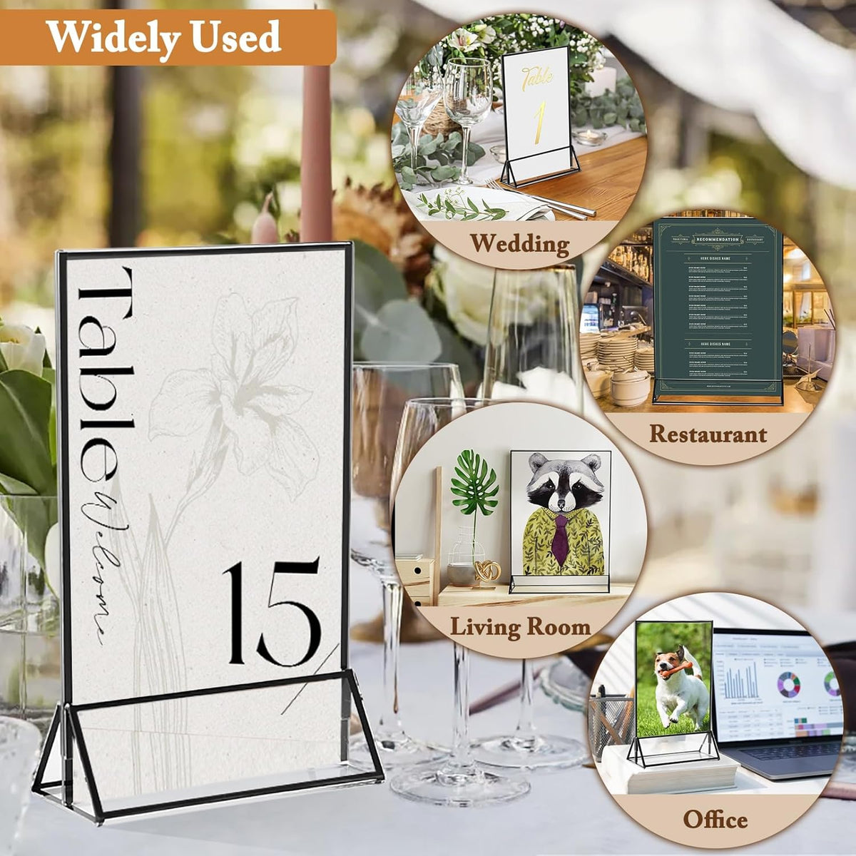 Floroom 6 Pack 4x6 Inch Clear Acrylic Sign Holders, Double-Sided Black Display Stand Picture Frames