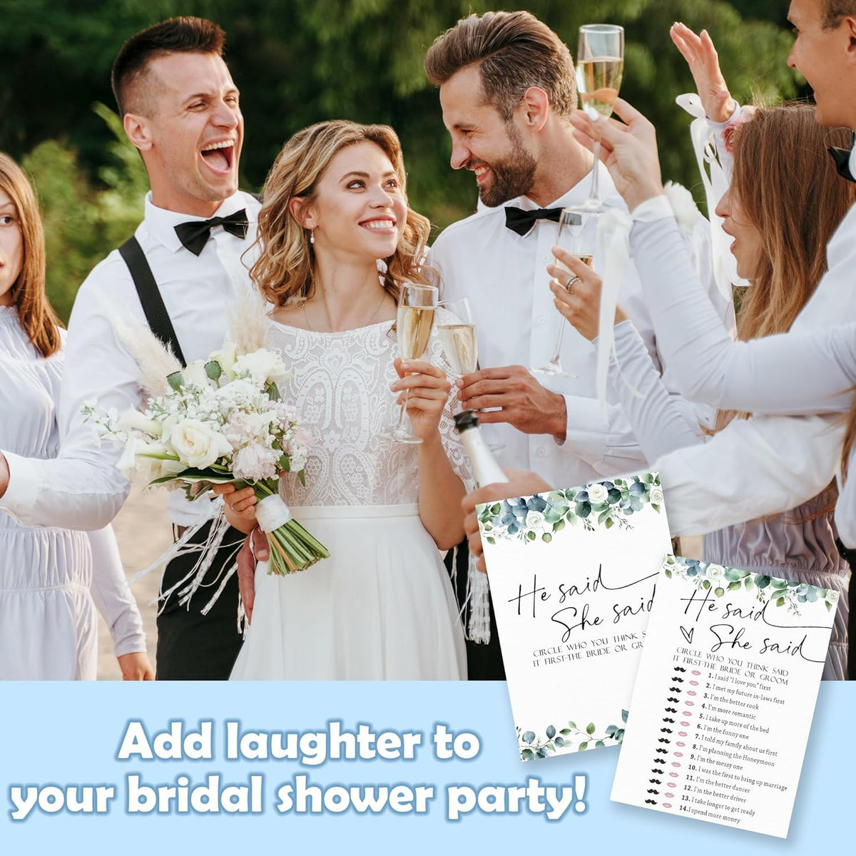 Would She Rather - Botanical Bridal Shower Game Cards - 50 Pcs Eucalyptus Leaves Game Cards - Funny