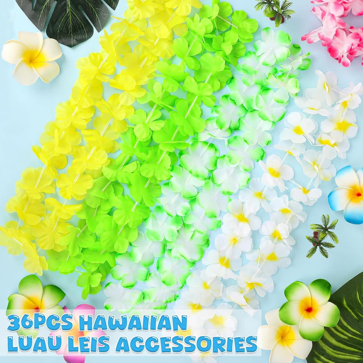 Luau Party Decorations, 36PCS Hawaiian Themed Leis Necklace Costume Accessories, Colorful Hawaiian