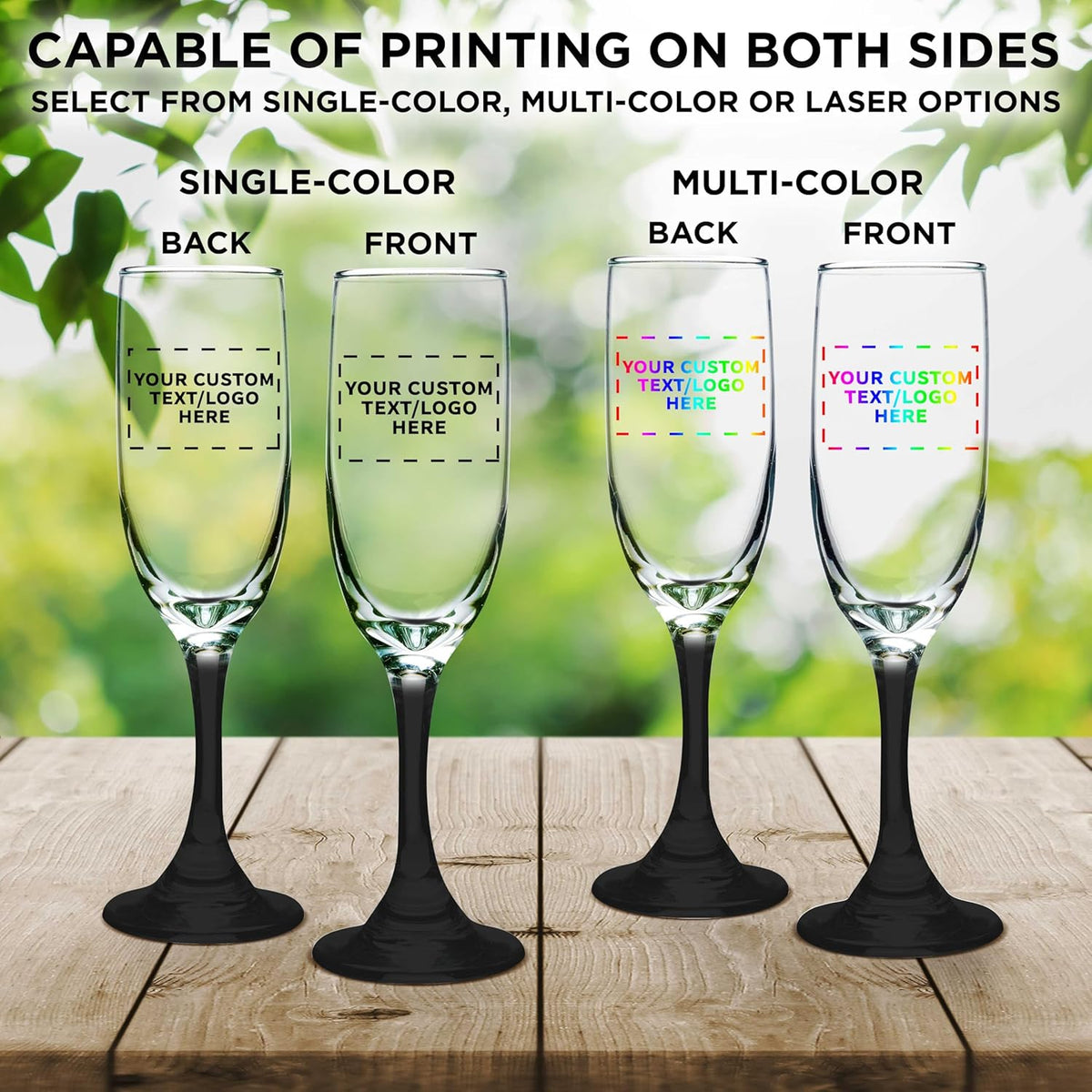 DISCOUNT PROMOS Custom Premiere Champagne Flutes 6.25 oz. Set of 100, Personalized Bulk Pack