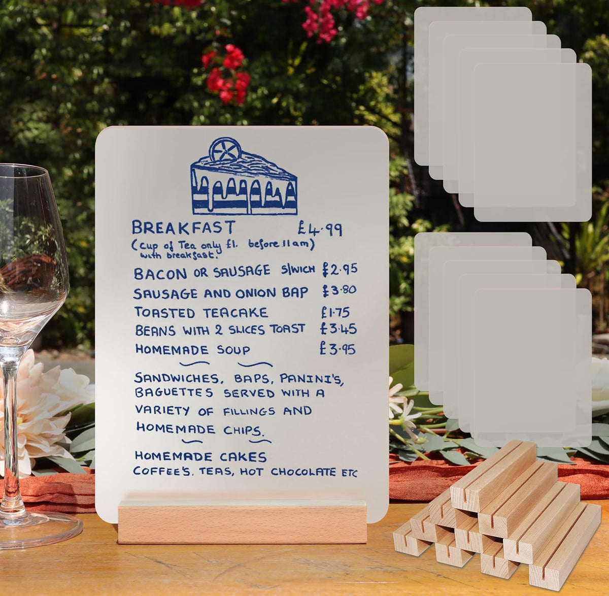 Frosted Blank Acrylic Sign with Wooden Stands - 10 Pack DIY Rectangle Customizable Sign Kit for