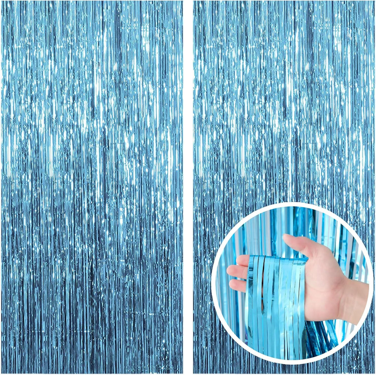2 Pack Blue Backdrop Curtain Tinsel Streamers Ocean Themed Decor Birthday Party Decorations Foil