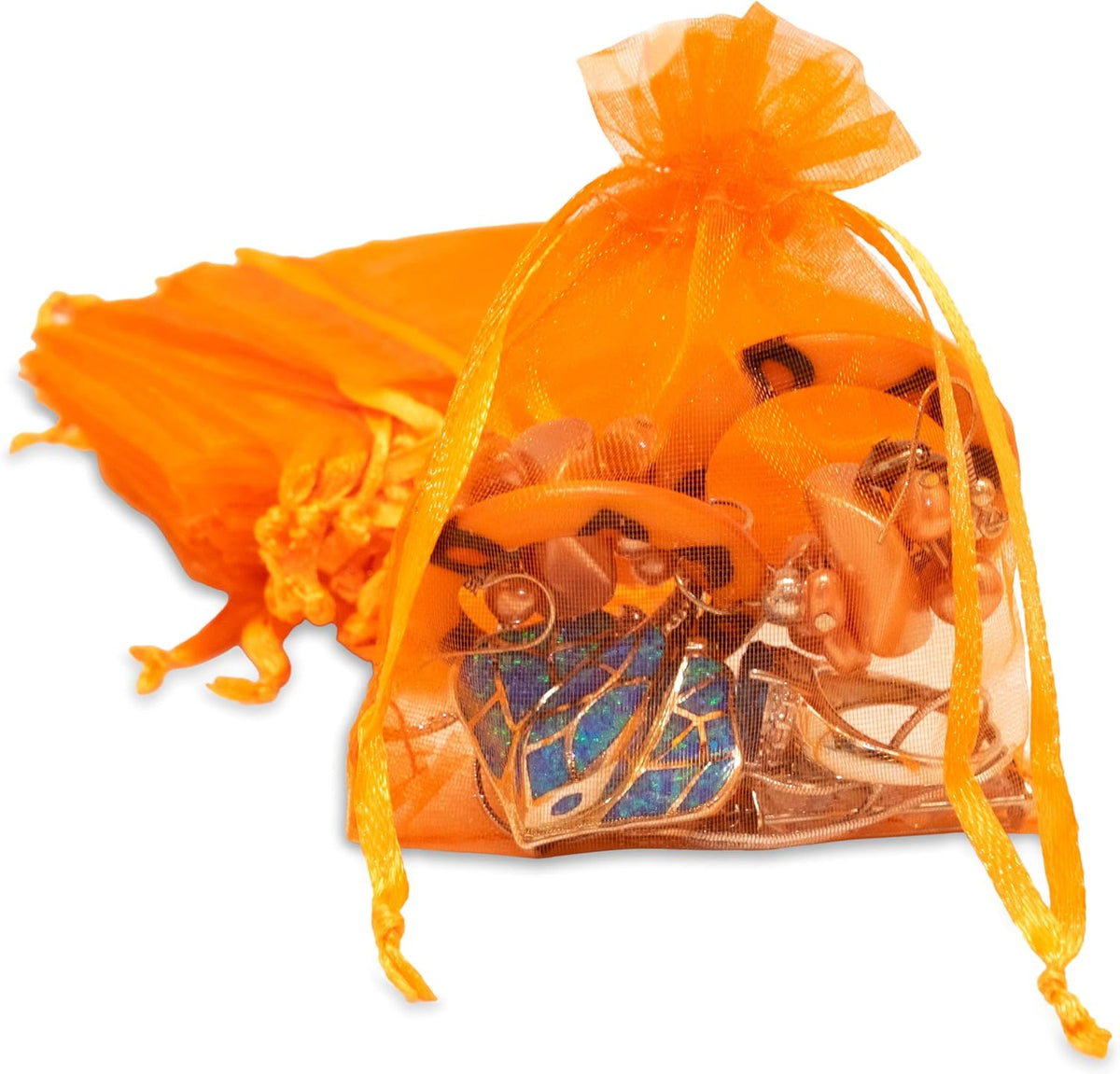 TheDisplayGuys 100-Pack 4x6 Orange Sheer Organza Gift Bags with Drawstring, Goodie Bags for