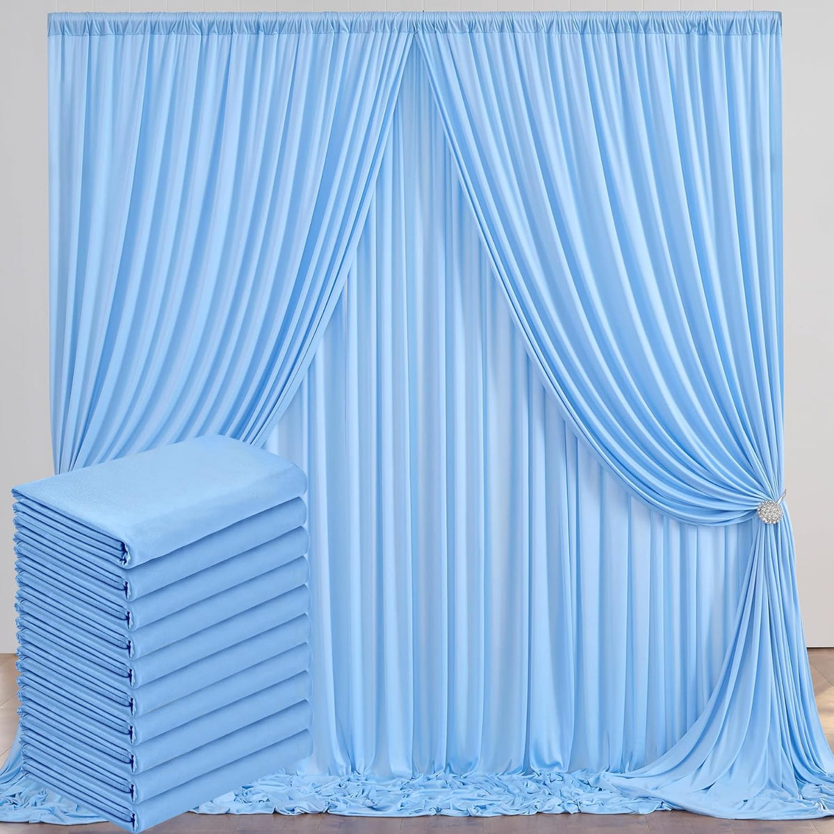 50 ft x 10 ft Wrinkle Free Blue Backdrop Curtain Panels, Polyester Photography Backdrop Drapes
