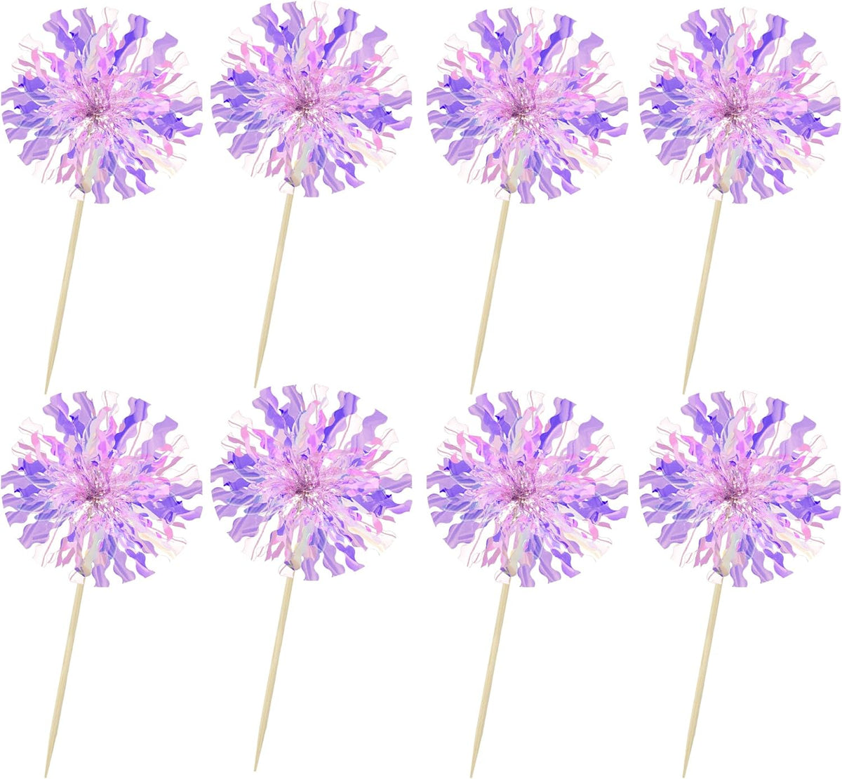 Ephlyn 30Pcs Foil Firework Cupcake Toppers Sparkle Tinsel Cupcake Picks Happy Birthday Cake