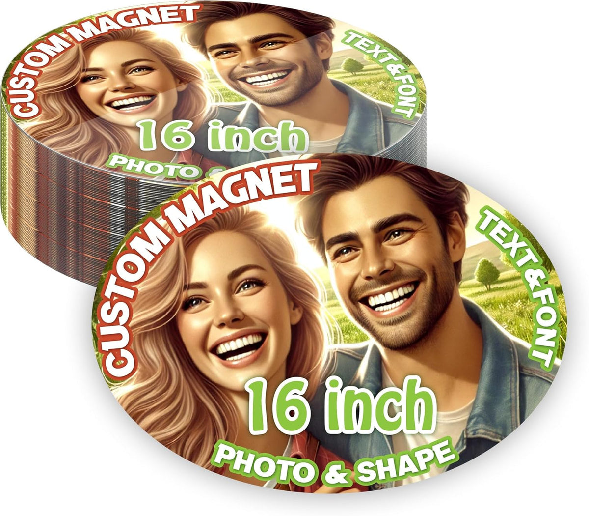 KETABAO – 16" Customized Oval Photo Magnets - Personalized Refrigerator and Car Magnets for Home
