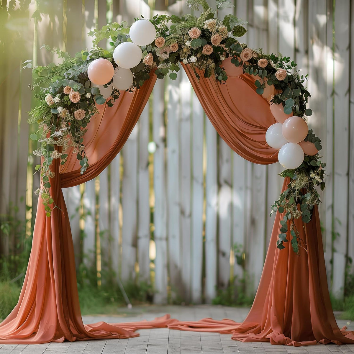 Wokceer Wedding Arch Draping Fabric Terracotta 2 Panels 28.7" x 20FT Sheer Drapes Backdrop for