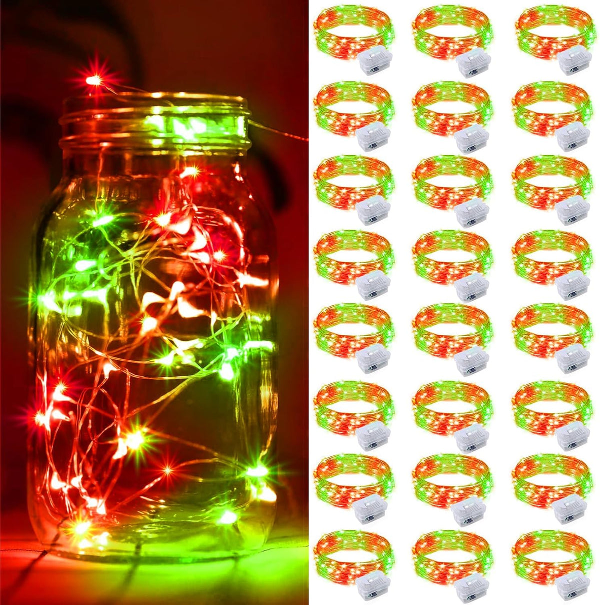 ZGWJ 24 Pack Christmas Fairy Lights Battery Operated, 7ft 20LED Mini Fairy String Lights Silver