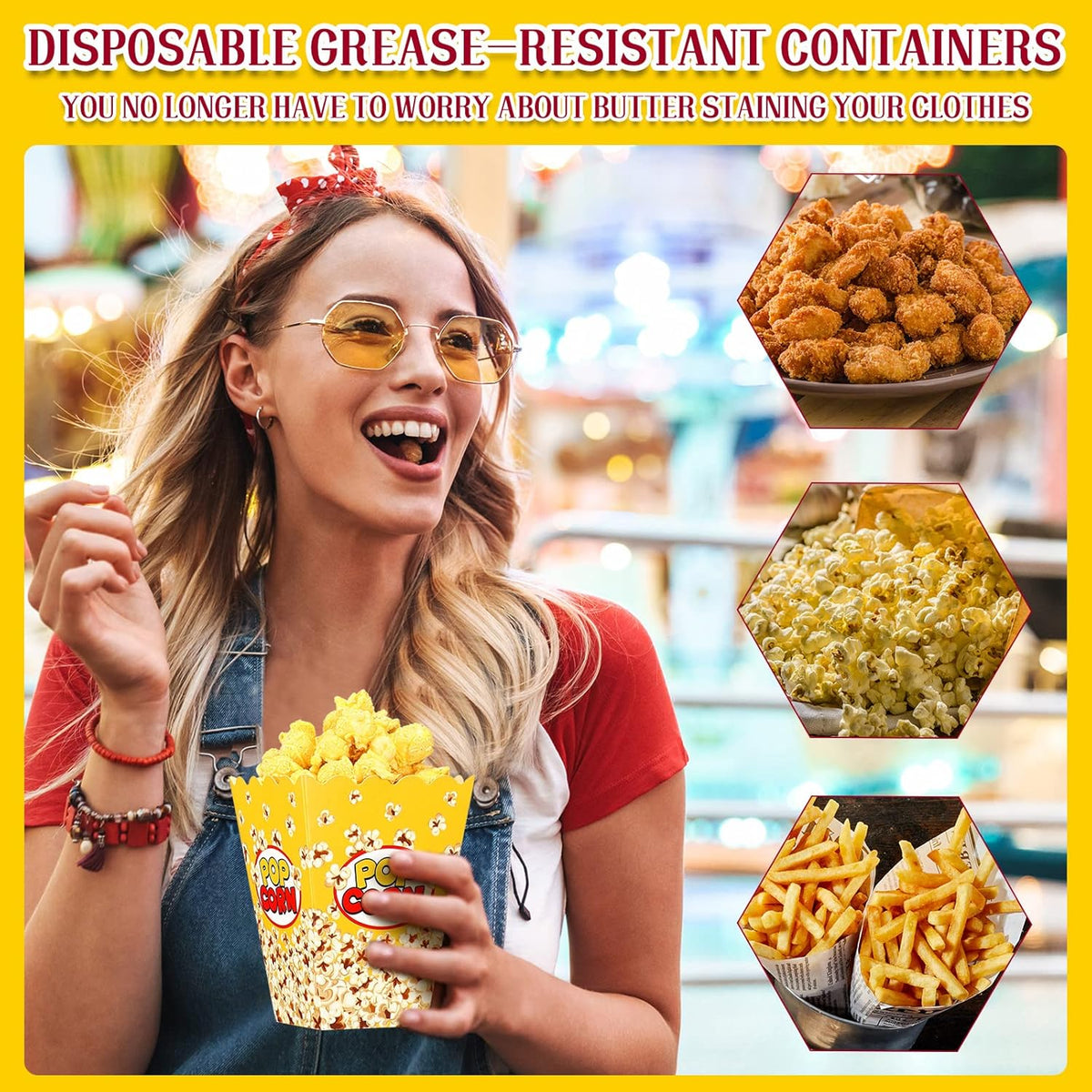 Panelee 100 Pack Popcorn Boxes for Movie Night 24oz Popcorn Disposable Paper Bucket Bags Bulk Snack