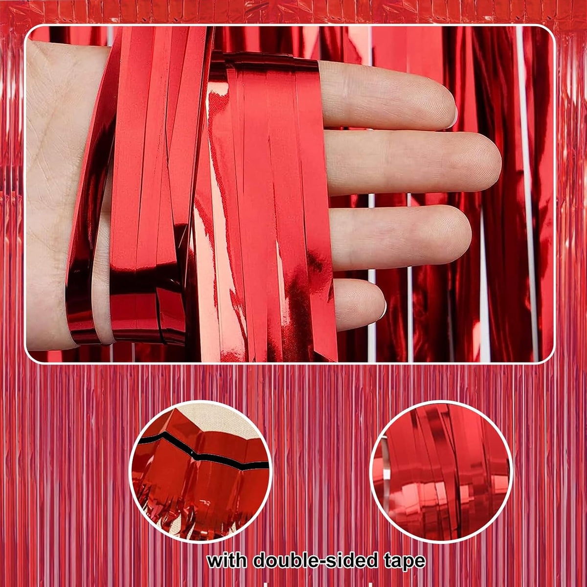 2 Pack 3.28 ft x 6.56 ft Red Tinsel Curtain Party Backdrop - Metallic Foil Tinsel Fringe Backdrop