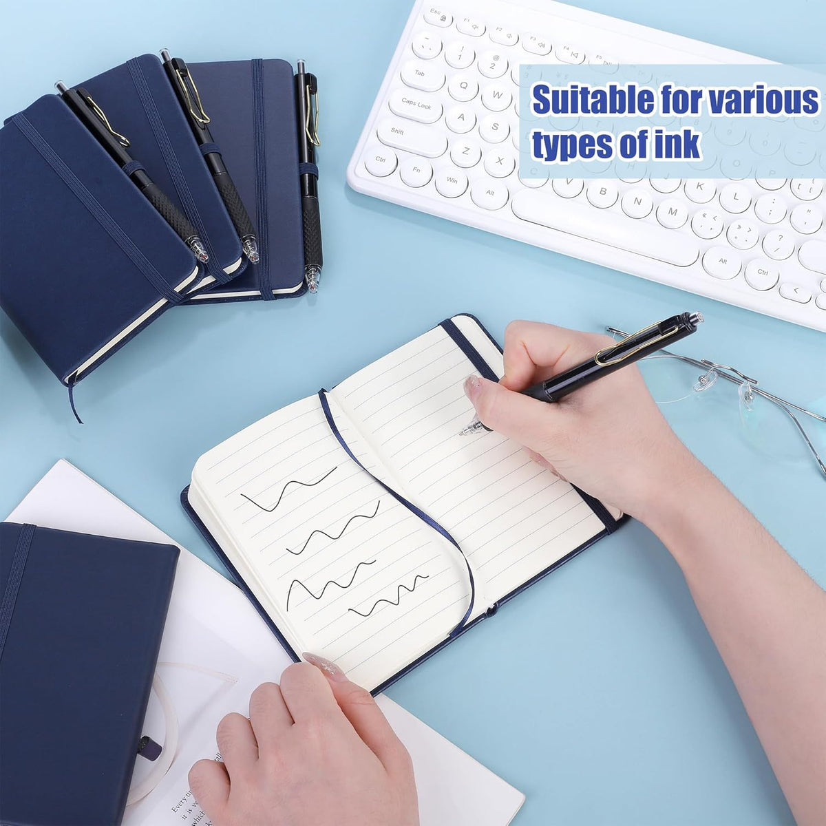 Aodaer 50 Sets Pocket Notebook Journal with Pens, 160 Pages, 3.5 x 5.5 Inch Mini Lined Journal