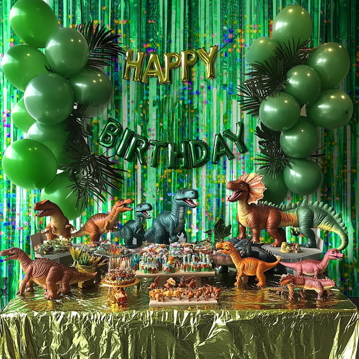 4 Packs Green Foil Fringe Curtain, Green Glitter Metallic Tinsel Backdrop for Birthday, Wedding