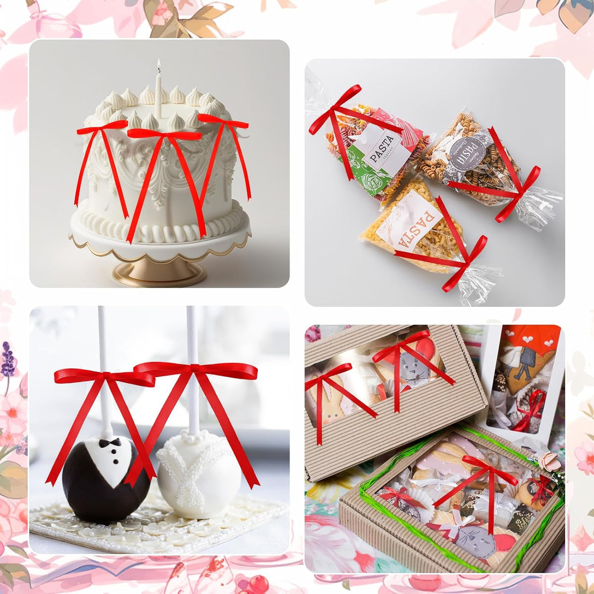 Riceshoot 100 Pcs Twist Tie Bows Bulk 5x7 Inch Satin Ribbon Bows for Gift Wrapping Cake Treat Bags