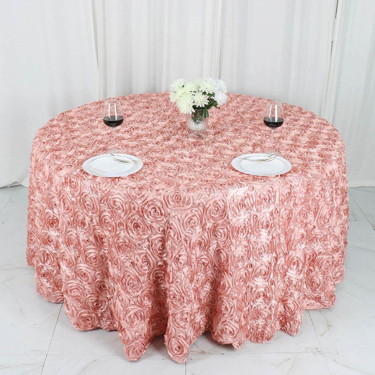 Efavormart 120" Dusty Rose Grandiose 3D Rosette Satin Round Tablecloth for Wedding Party Event