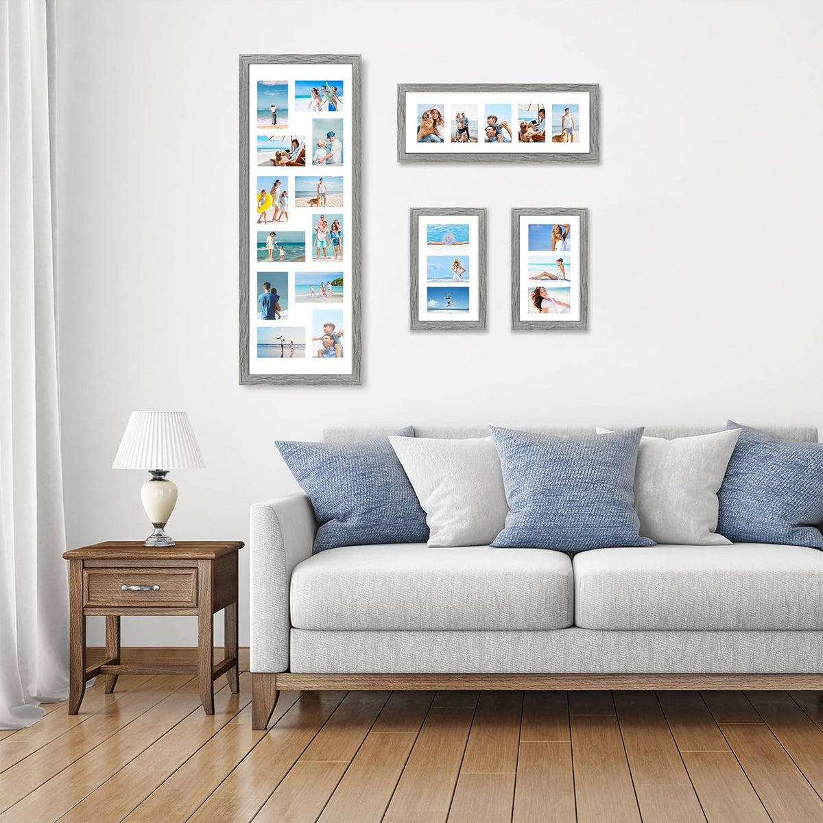 12x36 Picture Frame 2 Packs, Real Glass and Grey Wood Frame, Display Collage Pictures Twelve 4x6