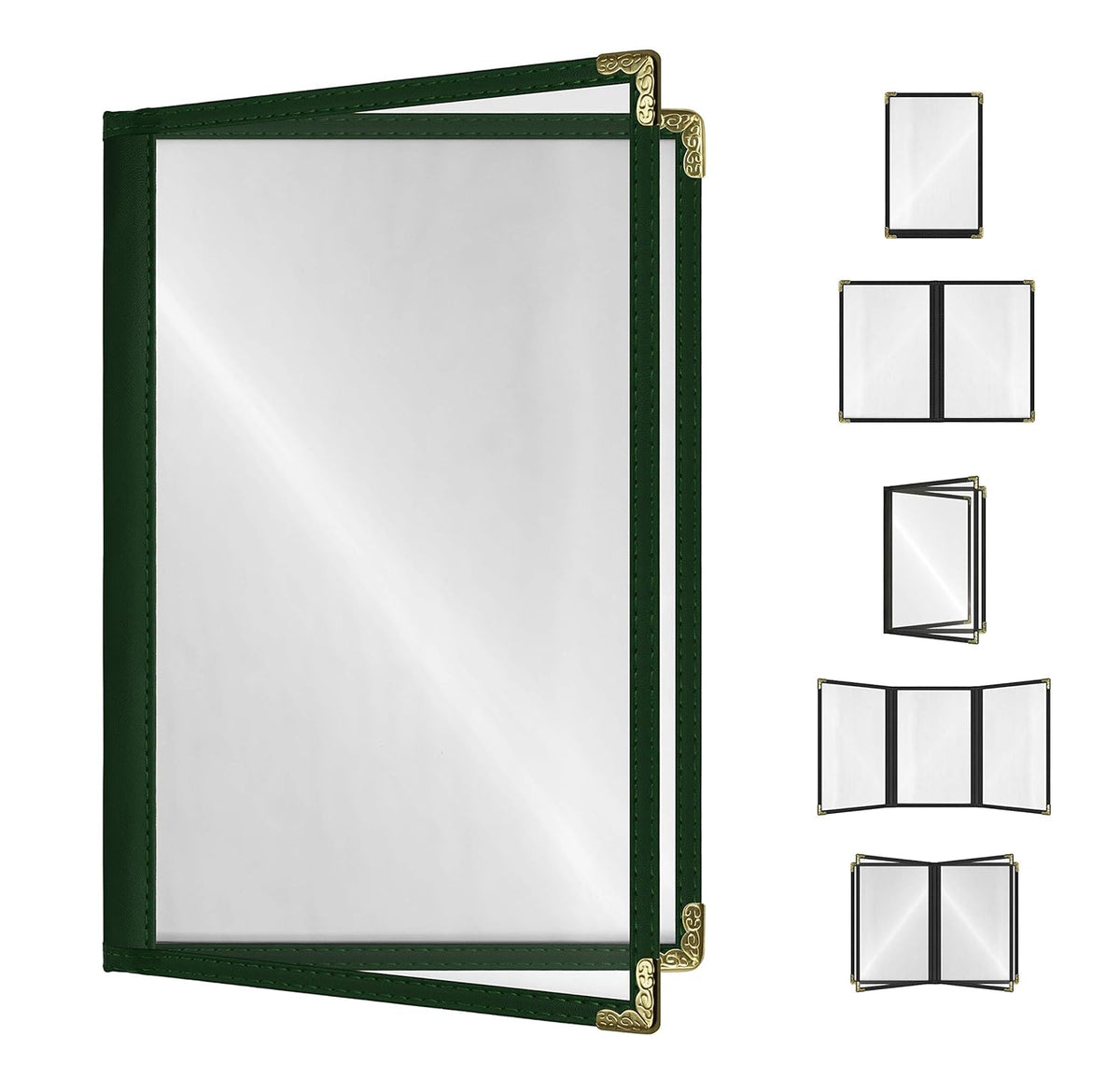 Goodsmart Restaurant Menu Covers – 25 Pack Green 4-View, Side-Loading Menu Holders, Vinyl & Plastic