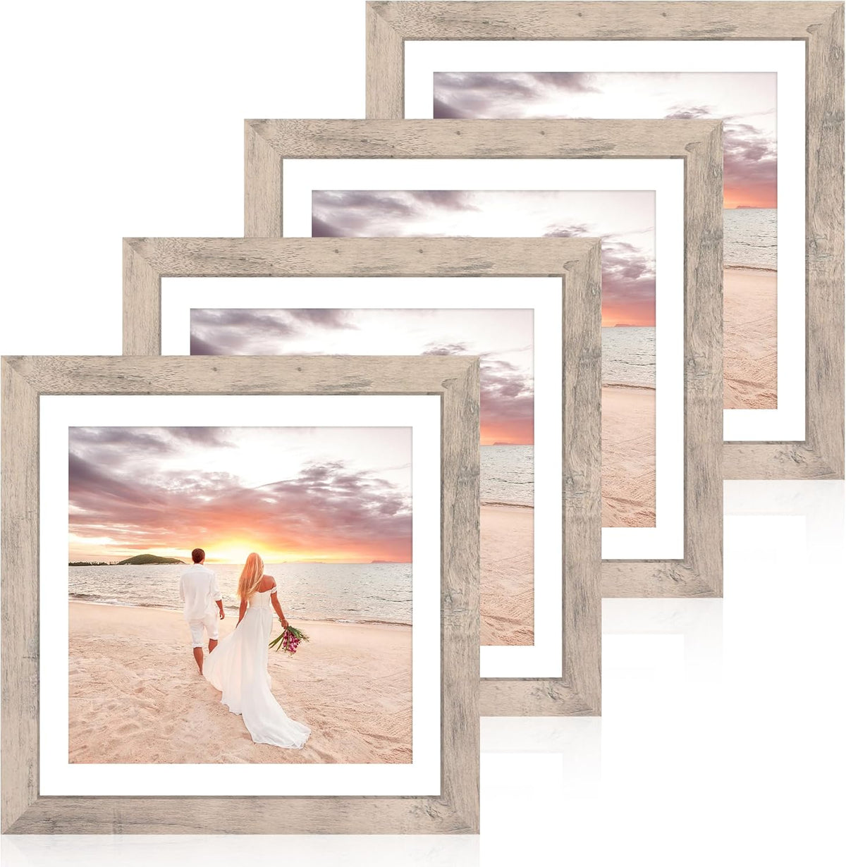 12x12 Picture Frame Set of 4 with Tempered Glass, Smoke Gray Frame Display 10x10 Picture with Mat
