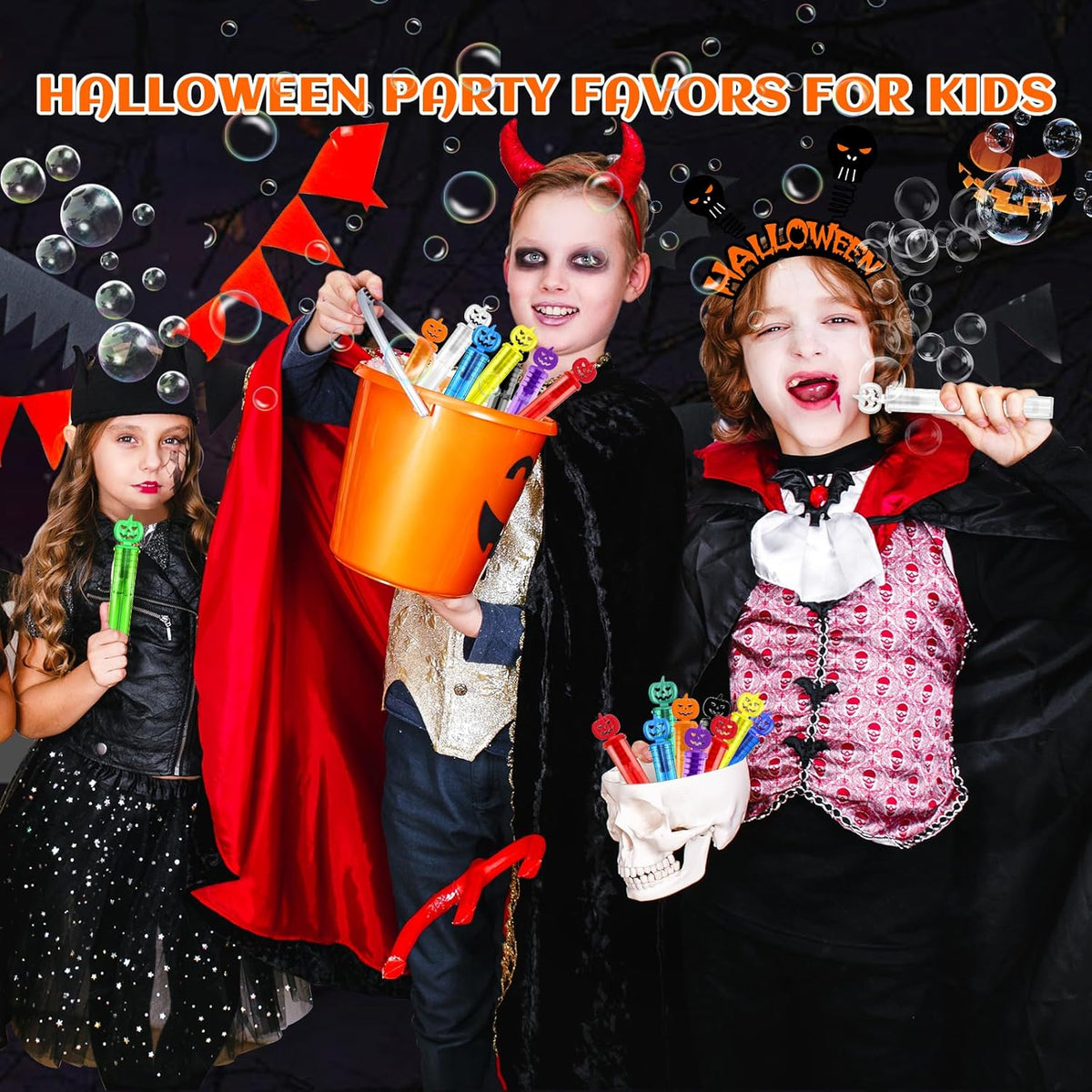 SpringFlower 200 PCS Halloween Party Favor, Bubble Wands for Kids, Halloween Treats Toys, Girls