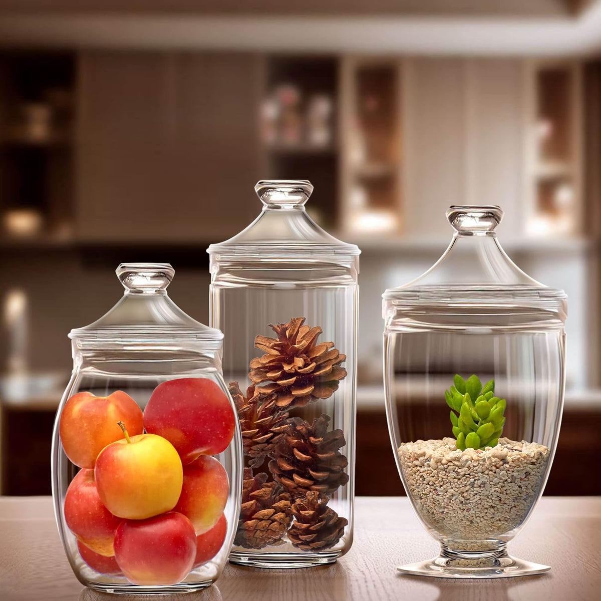 Amazing Abby - Adore - Plastic Apothecary Jars (3-Piece Set, 52/46/46 oz), Acrylic Jars with Lids