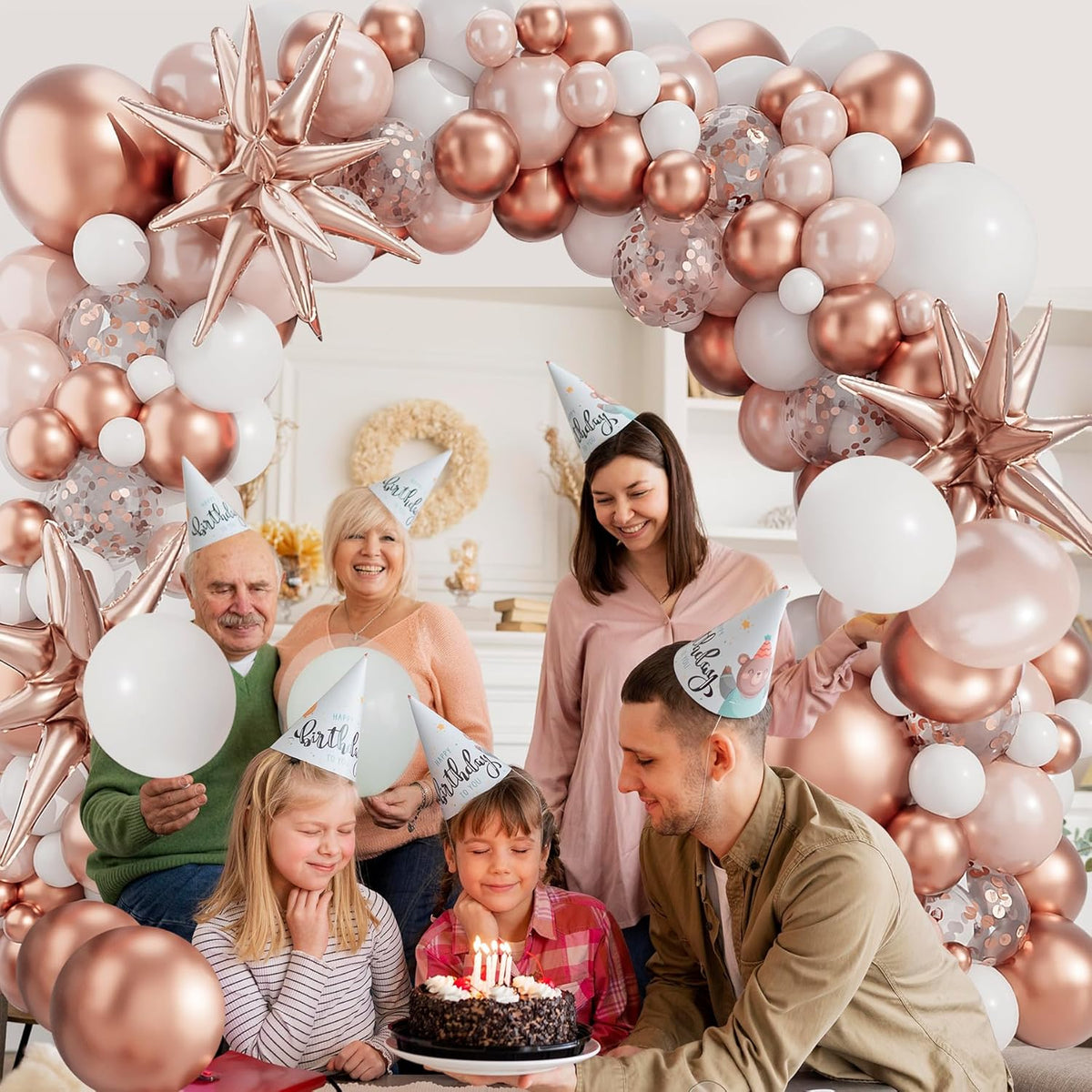 Rose Gold White Balloons Garland Arch Kit,142PCS Metallic Confetti Latex Metal Balloons Aluminum