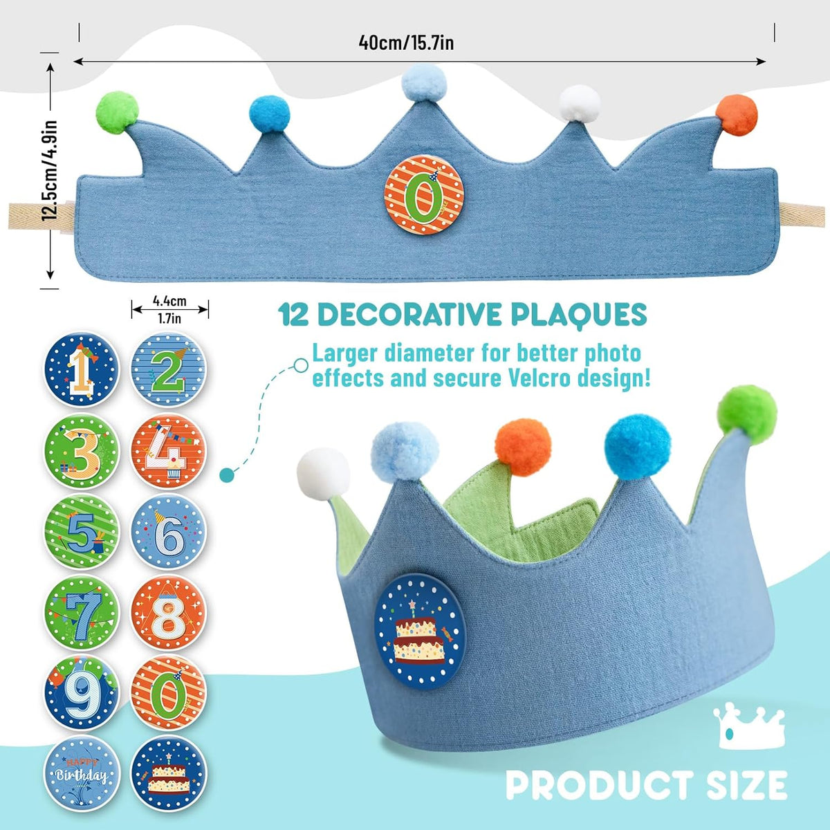 Reusable Birthday Crown with Numbers,Kids Birthday Hat Fabric Crown Pertain Kids Boy Toddler Girl