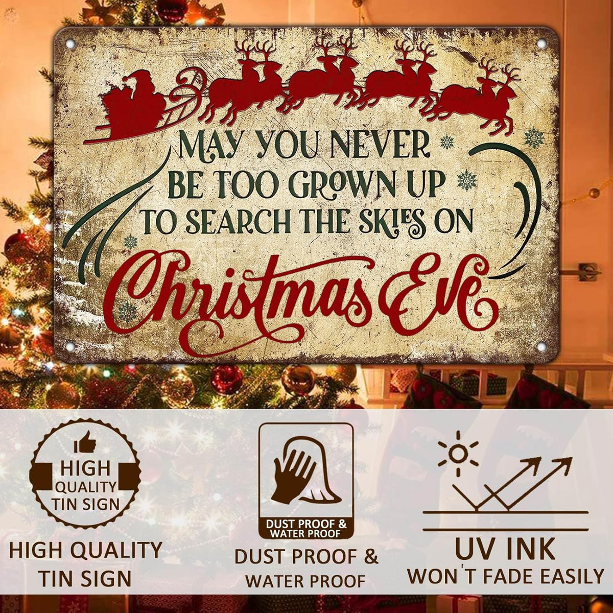 Christmas Signs Vintage Metal Tin, May You Never to Too Grown Up to Search The Skies Christmas Eve