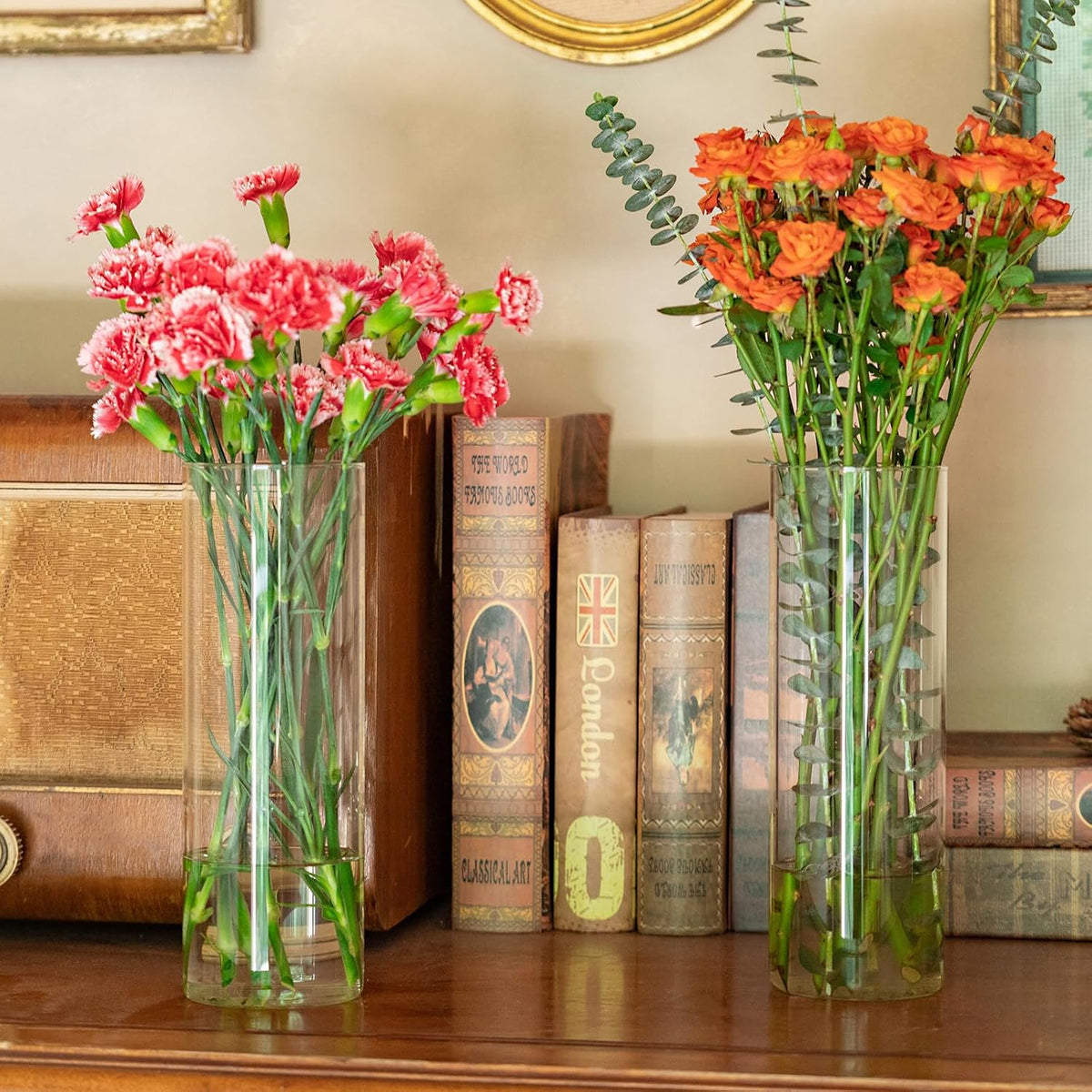 7pcs Glass Cylinder Vases for Centerpieces - 10 Inch Tall Glass Vases for Flower, Clear Flower Vase