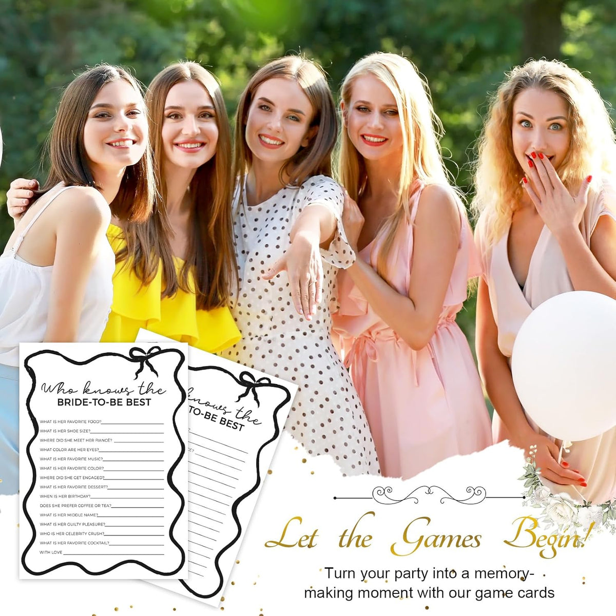 DEEKA 30 PCS Bridal Shower Games Card for 30 Guests Black Wavy Border Ribbon Bow Funny Wedding