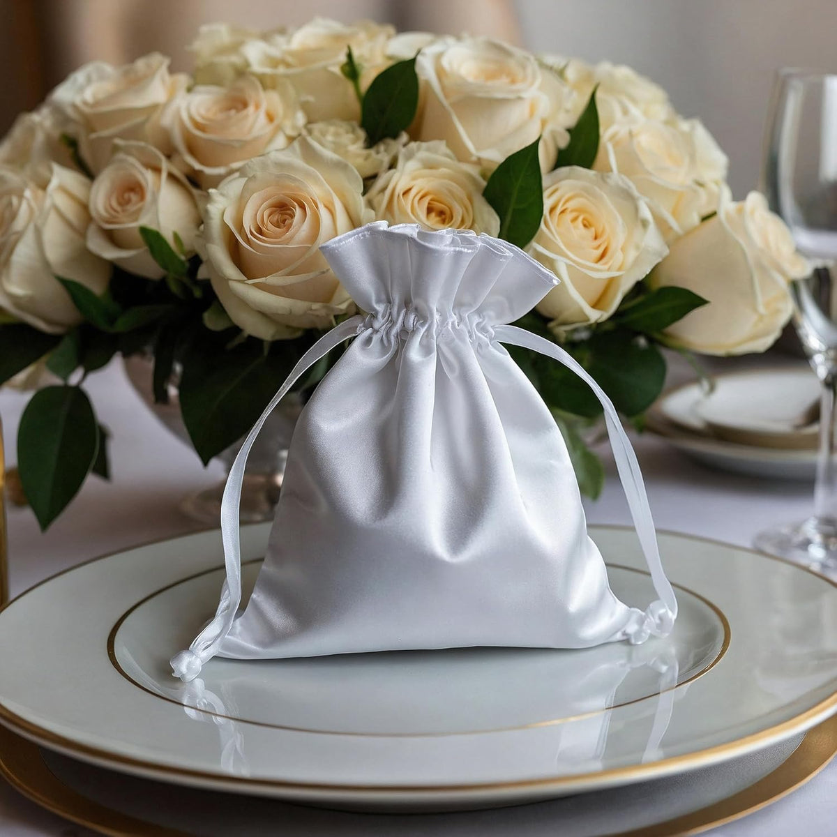 3" x 4" White Satin Gift Bags, Jewelry Bags, Wedding Favor Silky Drawstring Baby Shower Christmas