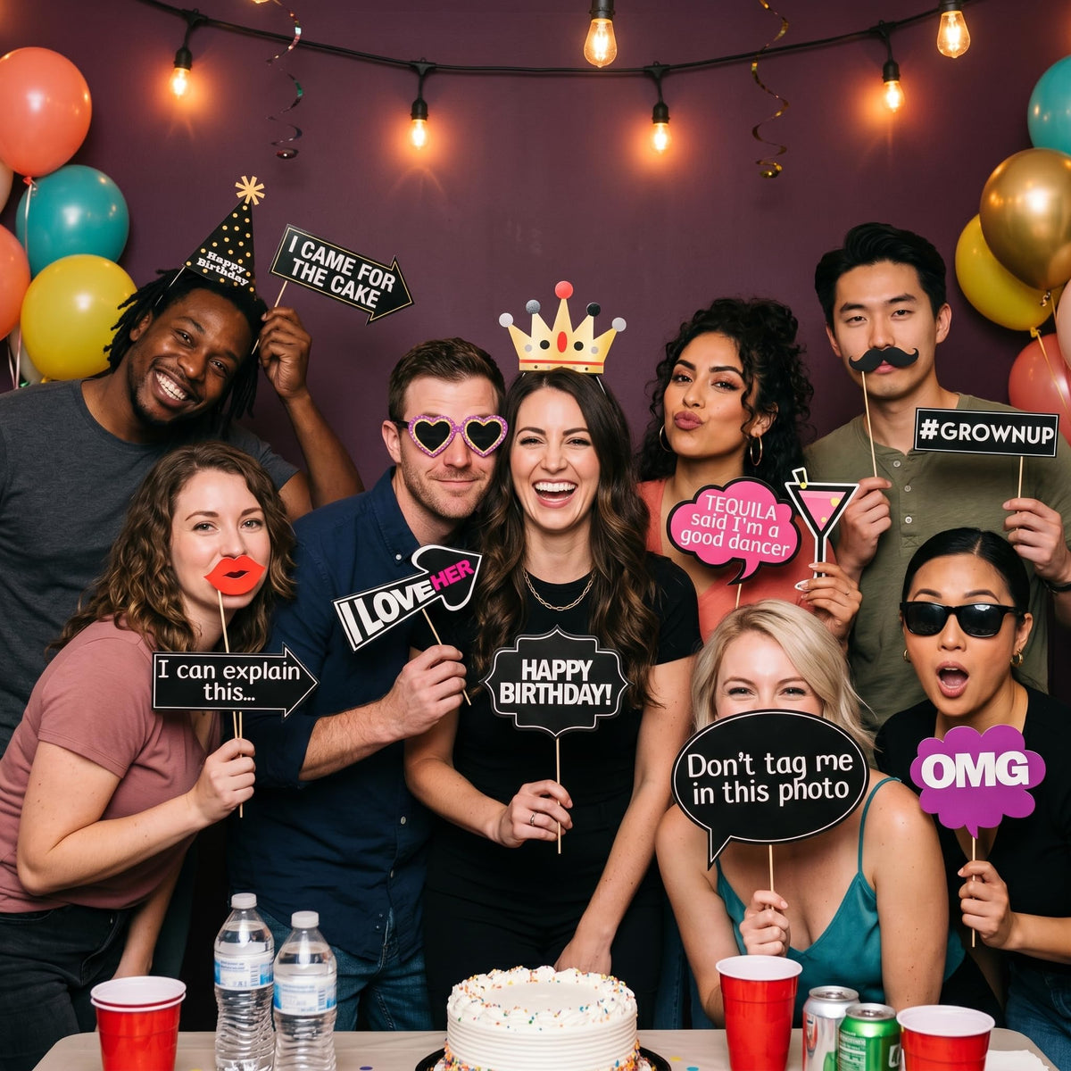 Funny Birthday Photo Booth Props - 47 Pieces - Funny Birthday Party Supplies for Him or Her - Photo