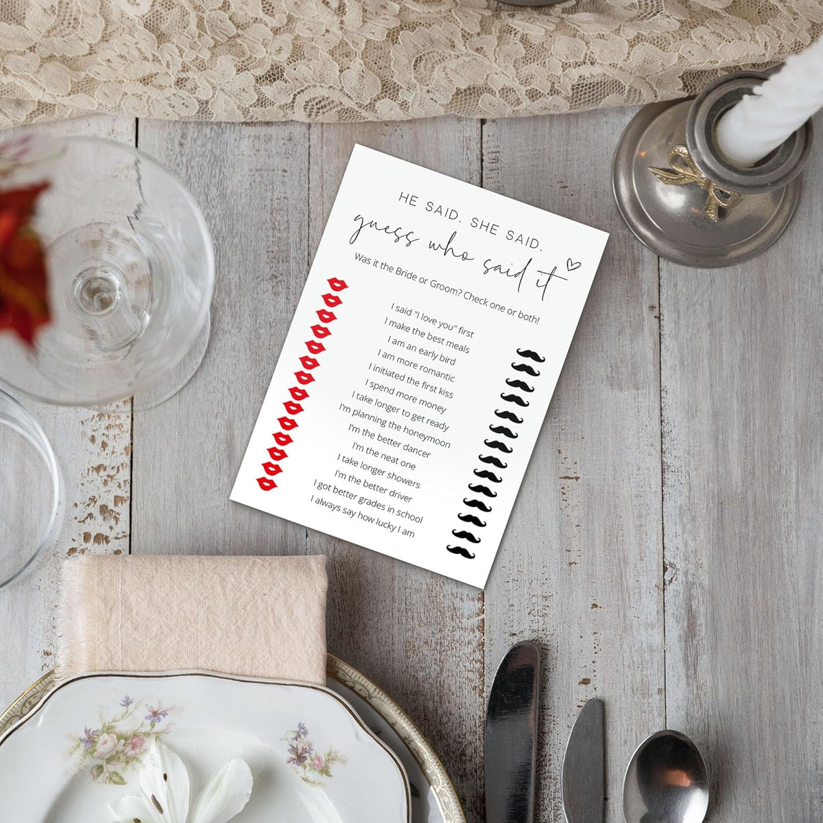 Bridal Shower Games, He Said She Said, 25Pcs Minimalist White Double-Sided Bridal Game Cards